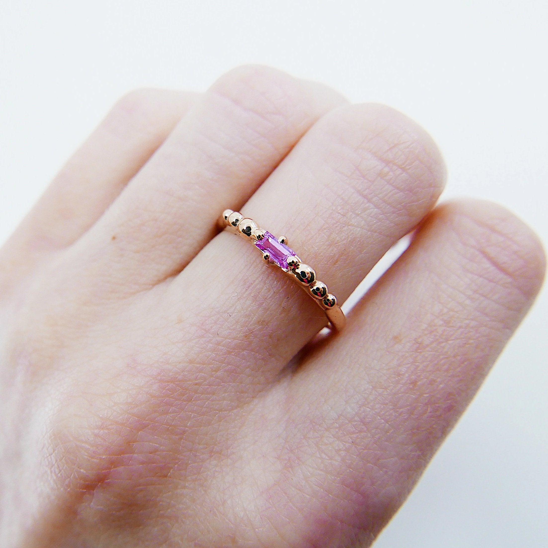 Ellipsis Baguette Sapphire Ring, baguette ring, sapphire and gold ring, 14k pink sapphire ring, pink sapphire ring, ellipsis ring