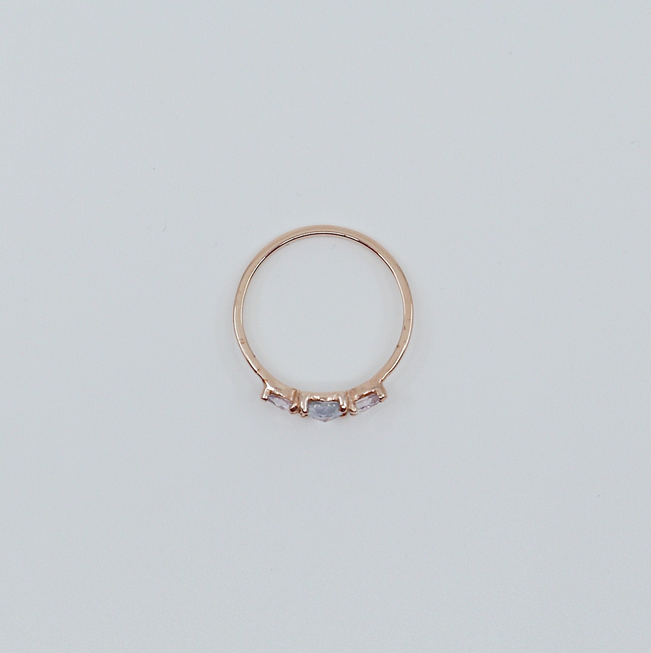 Penelope Rose Cut Light Blue Sapphire Ring, light blue sapphire and pink sapphire ring, 3 stone ring, 14k gold sapphire ring