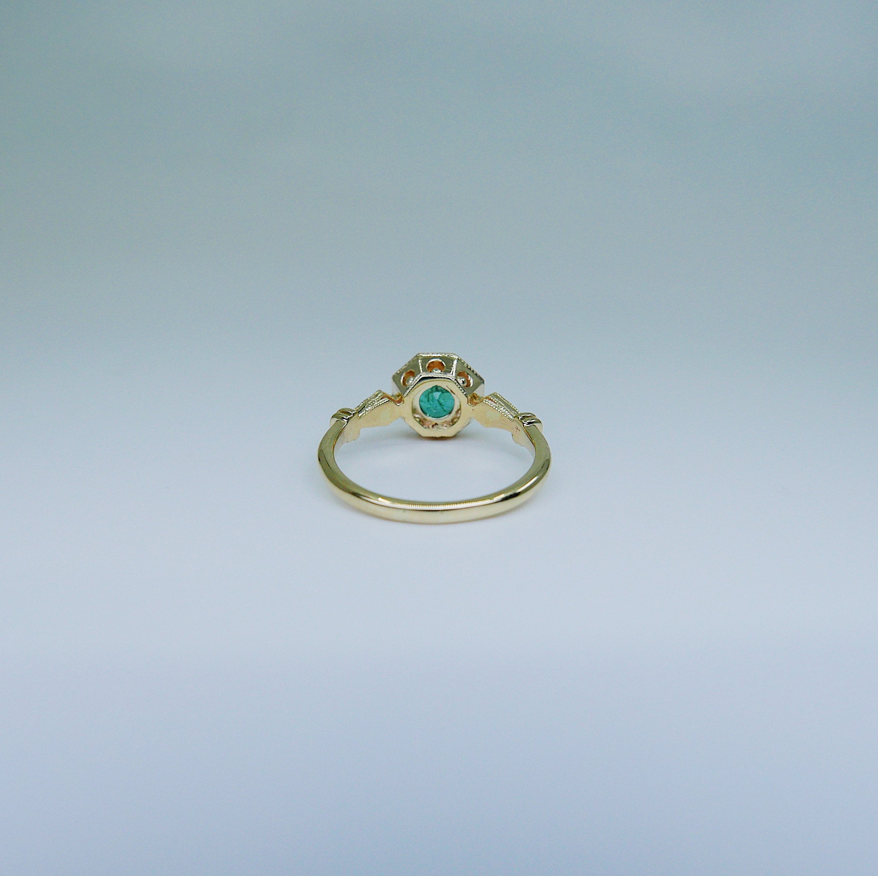 Eloise Bezel Emerald Ring, emerald and diamond ring, 14k gold ring, green stone ring, 14k emerald ring, 14k emerald and diamond ring