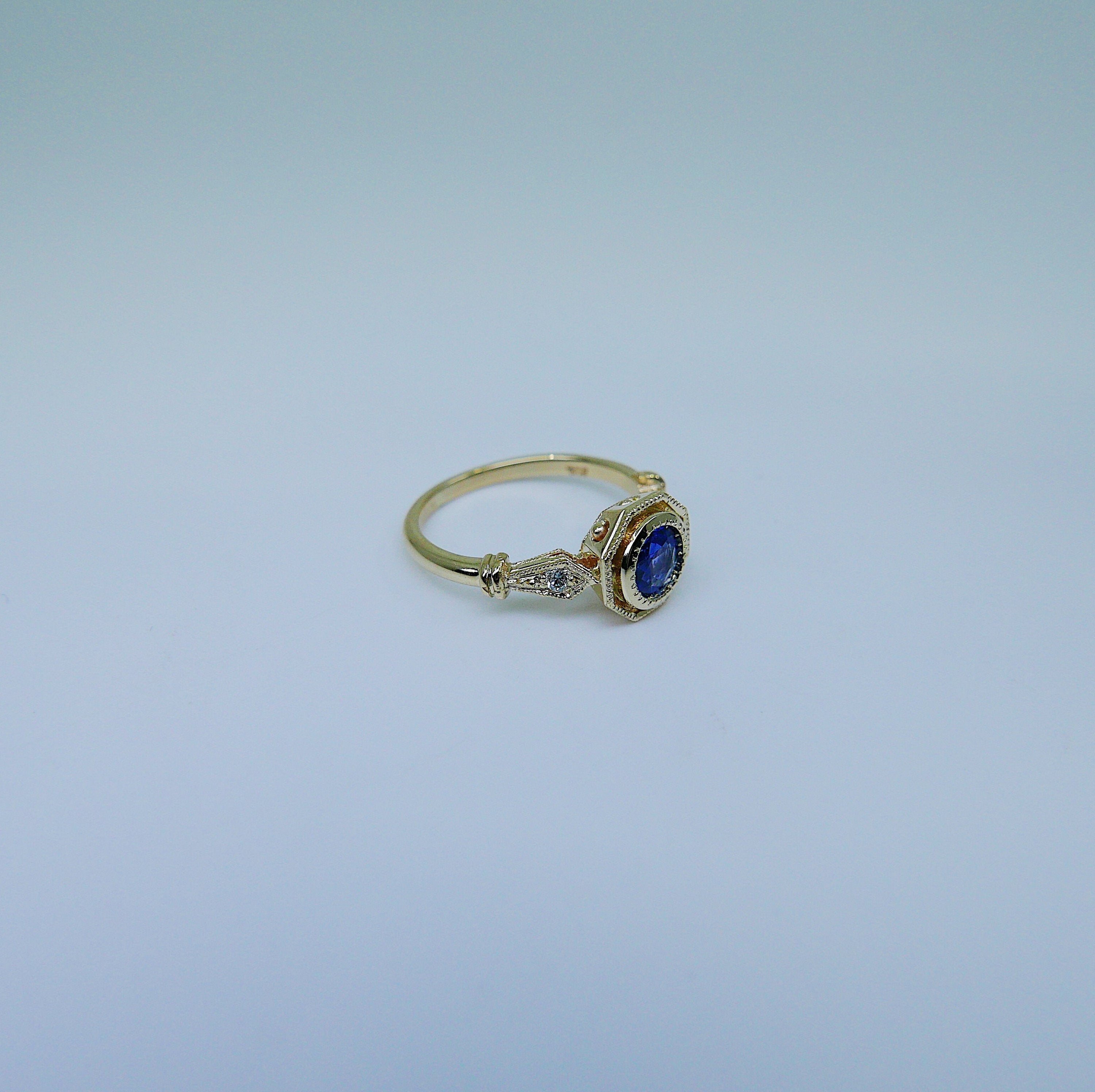 Eloise Bezel Sapphire Ring, sapphire and diamond ring, 14k gold ring, blue stone ring, 14k sapphire ring, 14k sapphire and diamond ring