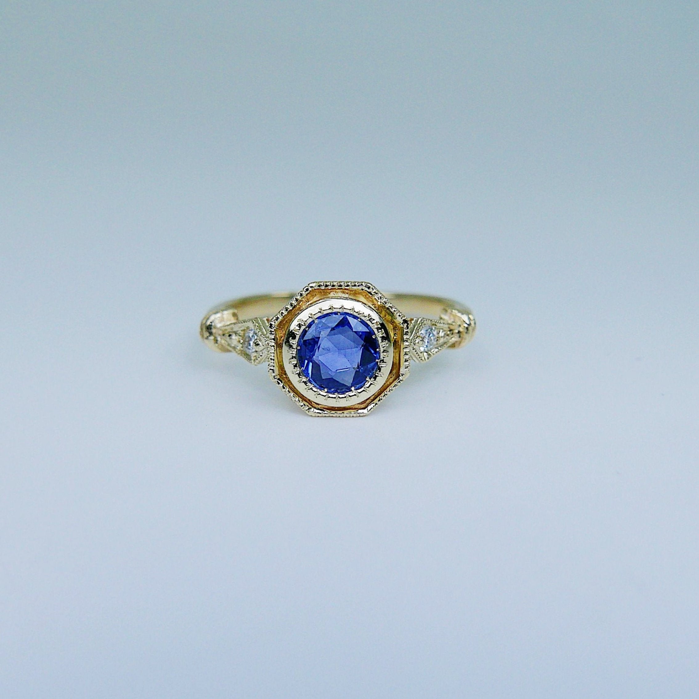 Eloise Bezel Sapphire Ring, sapphire and diamond ring, 14k gold ring, blue stone ring, 14k sapphire ring, 14k sapphire and diamond ring