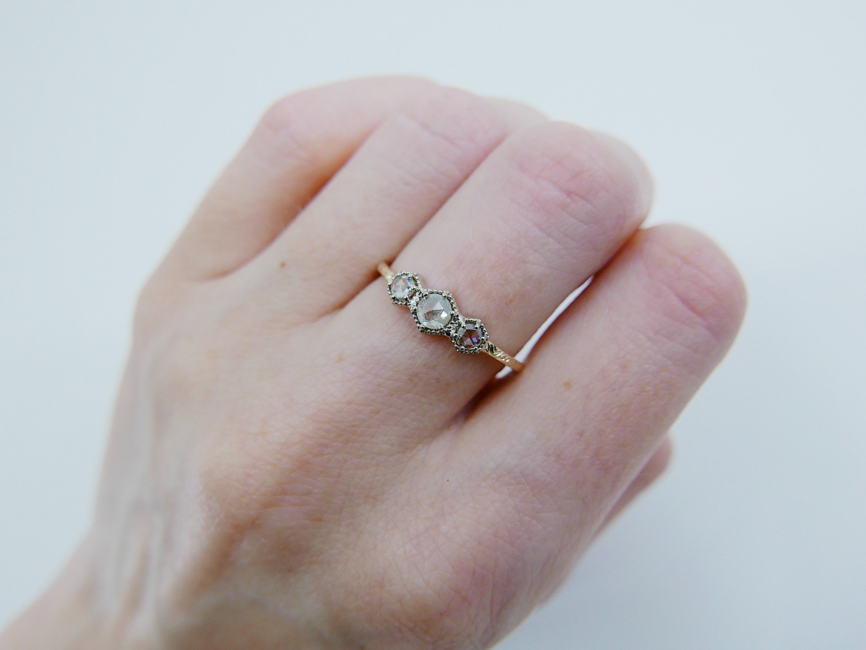 Triple Frame Ring, diamond bezel ring, OOAK ring, diamond stacking ring, diamond ring, triple stone ring, three stone ring, two tone ring