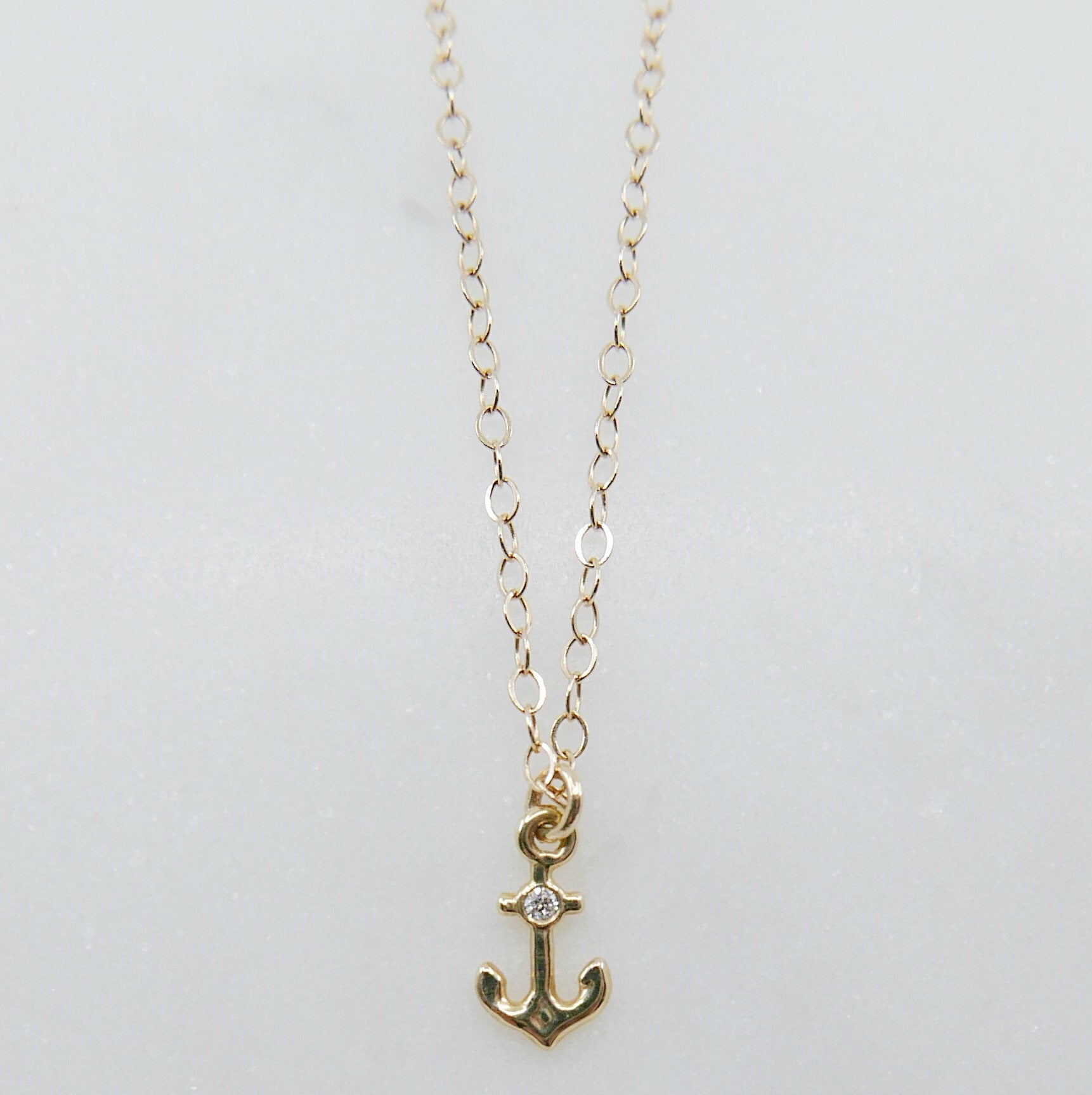 Mini 14k Anchor necklace, gold anchor necklace, diamond anchor necklace, seaside inspired necklace, nautical necklace, sailing necklace