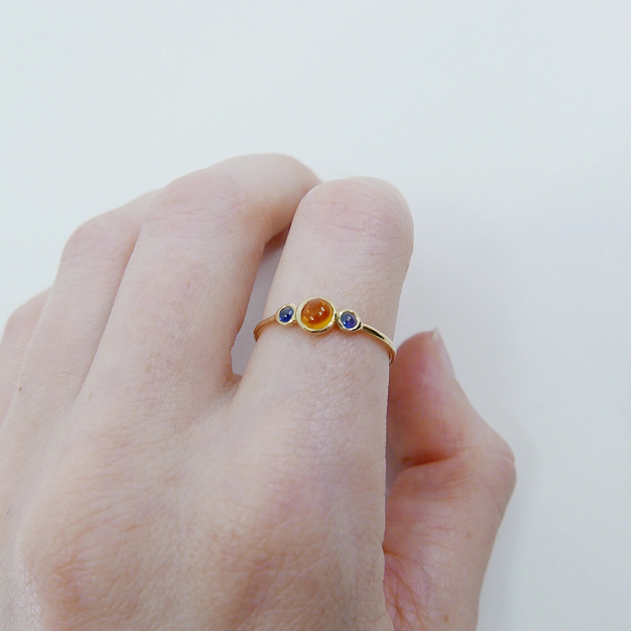 3 Stone Citrine & Sapphire Ring, three stone ring, citrine ring, sapphire ring, 14k gold citrine ring, 14k gold sapphire ring