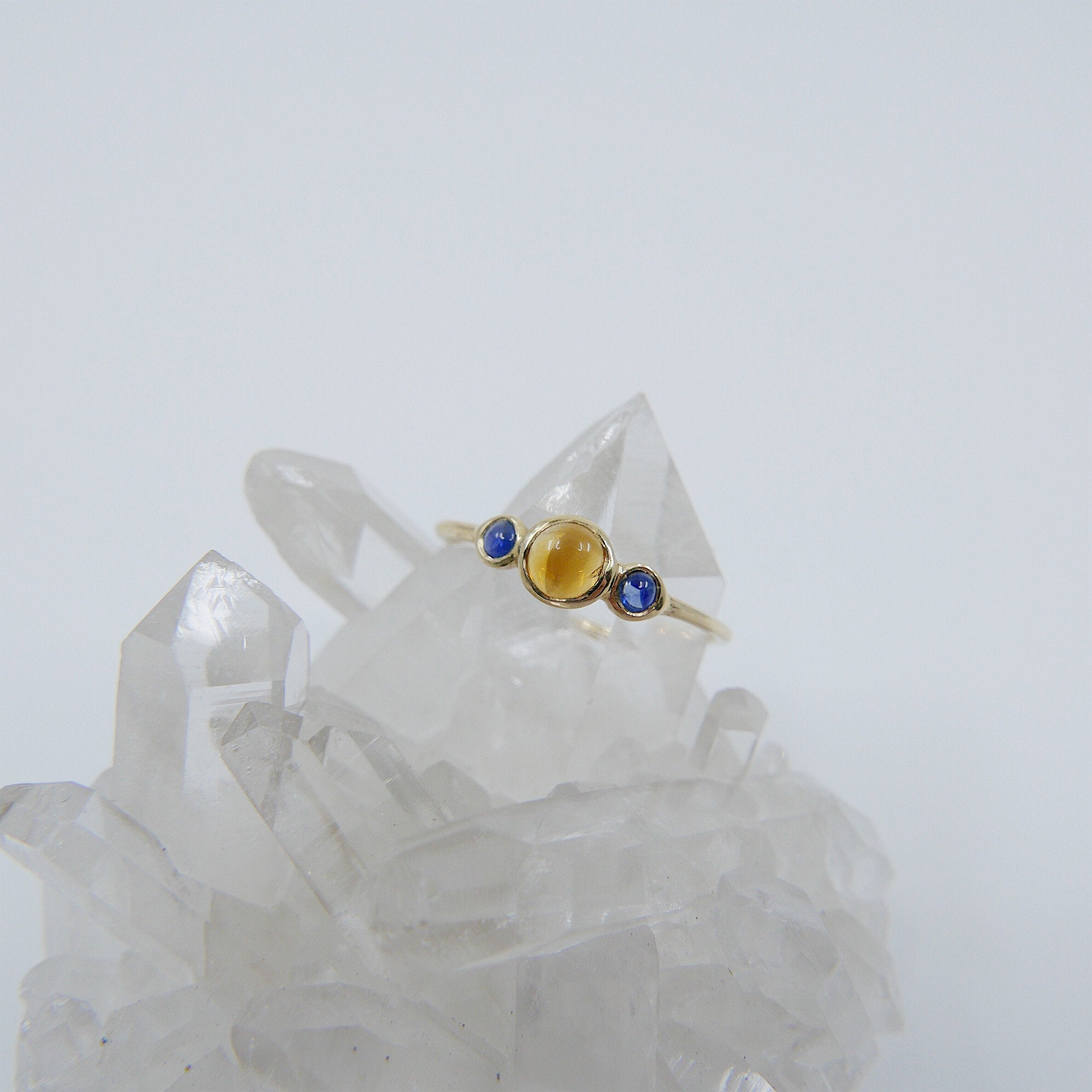 3 Stone Citrine & Sapphire Ring, three stone ring, citrine ring, sapphire ring, 14k gold citrine ring, 14k gold sapphire ring