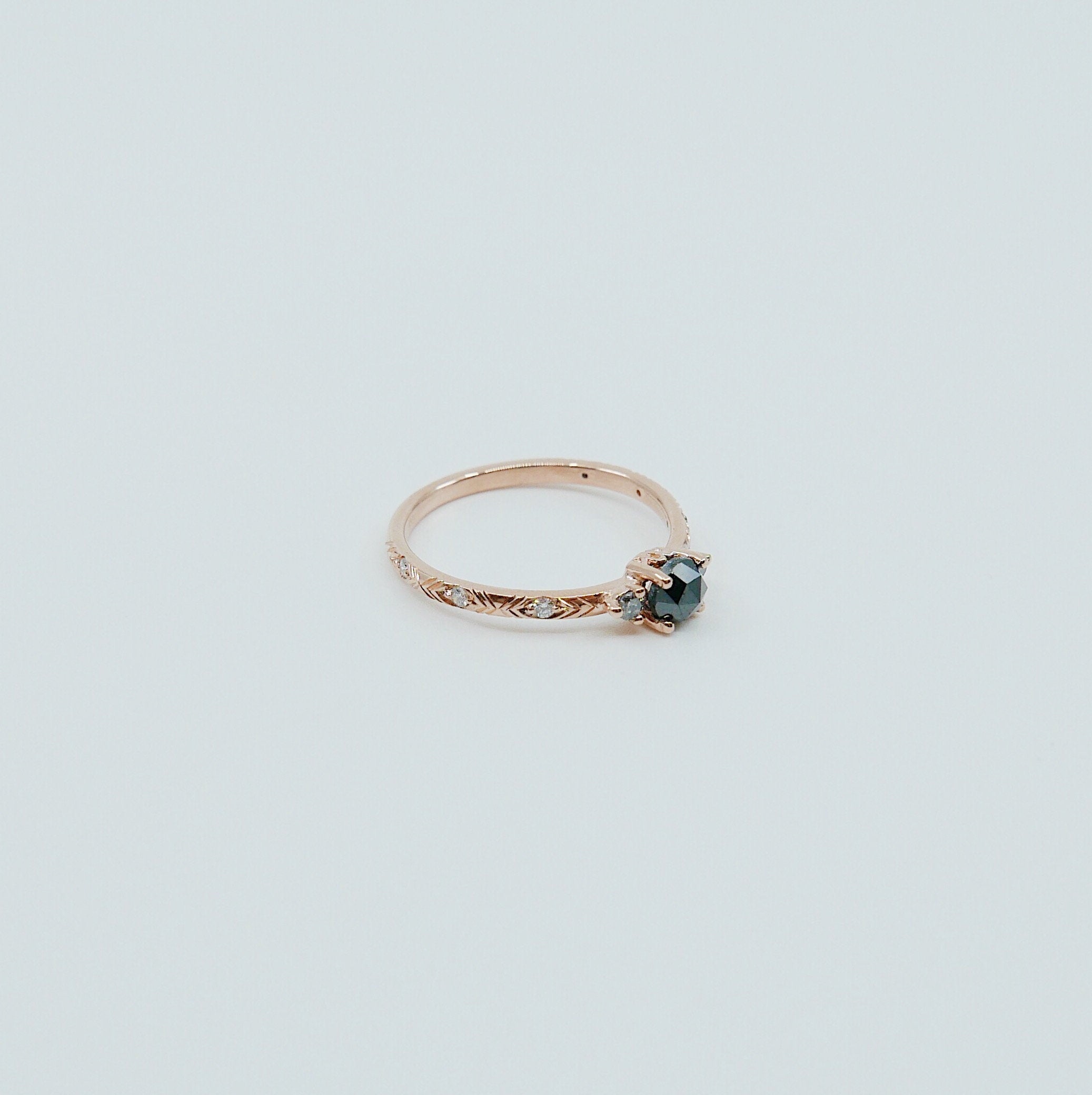 Clara Rose Cut Black Diamond Ring, alternative wedding ring, unique non traditional engagement ring, 14k stacking ring, white & grey diamond