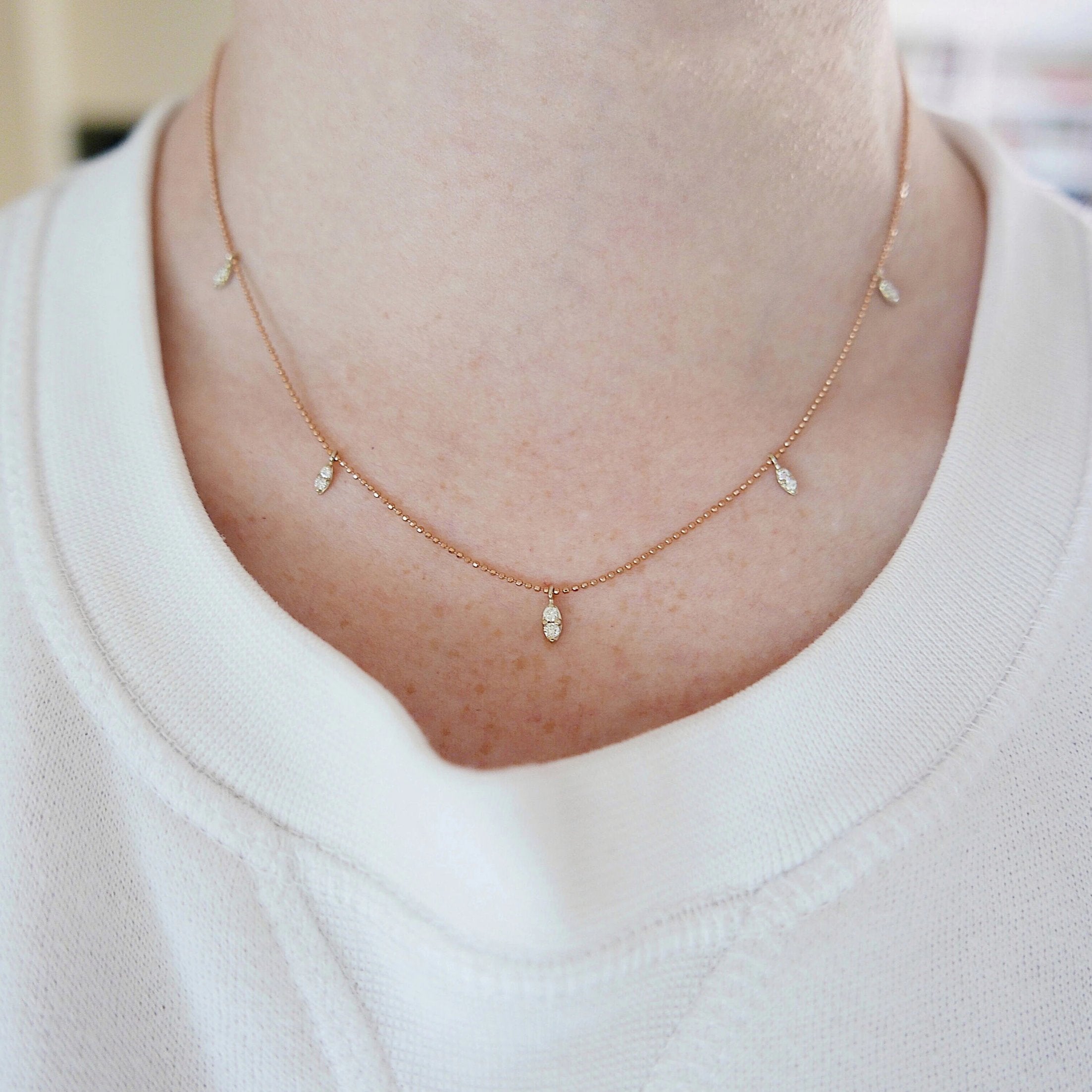 Deja Vu Diamond Necklace, Diamond Necklace, Double Diamond Necklace, 14k Gold Diamond Necklace, Dainty Diamond Necklace, Dainty 14k Gold