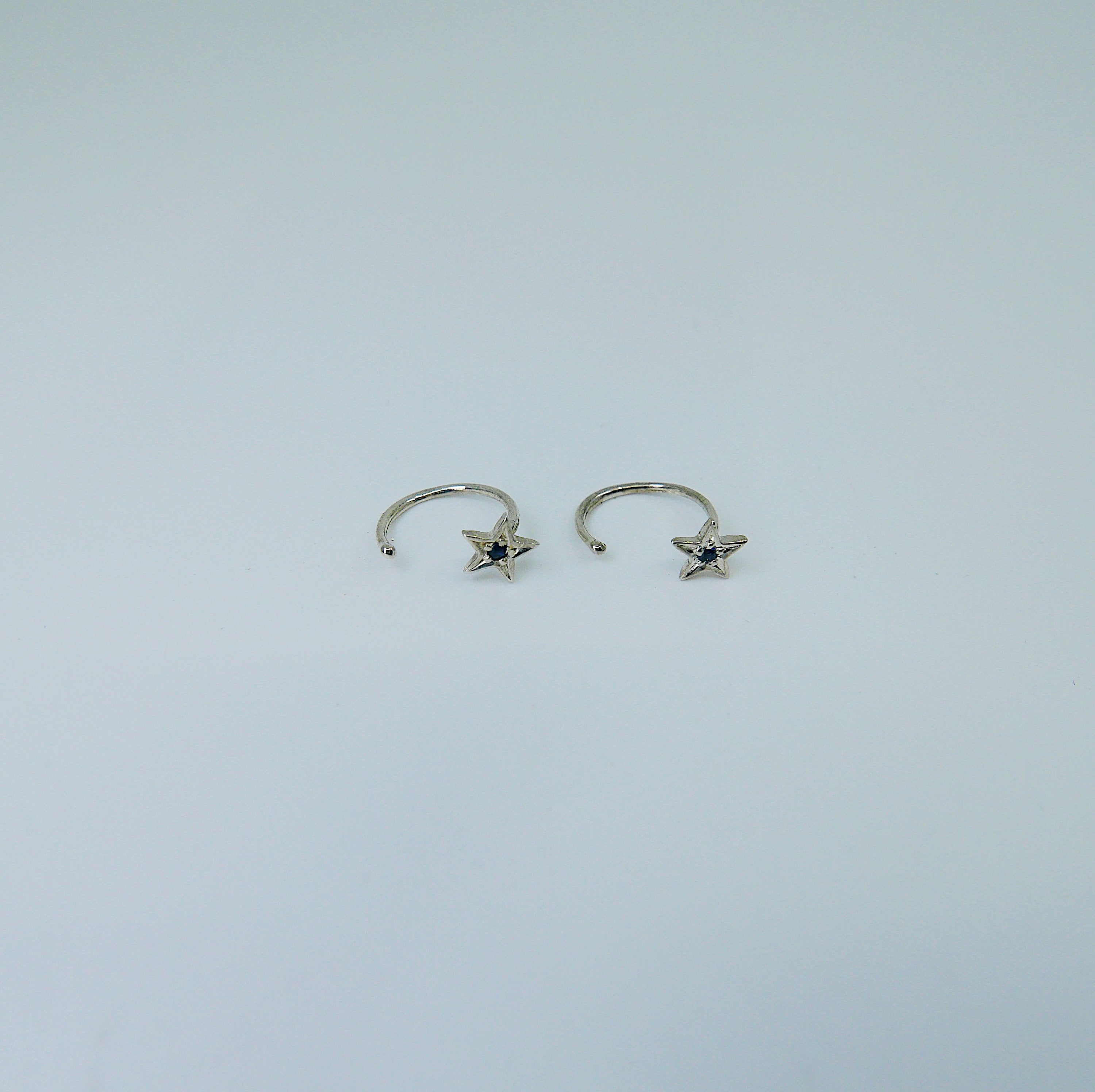 Sapphire Star Hook Earrings, star earrings, star hook, sapphire open hoop, hook earring, sapphire star earring, sterling silver cuff hook