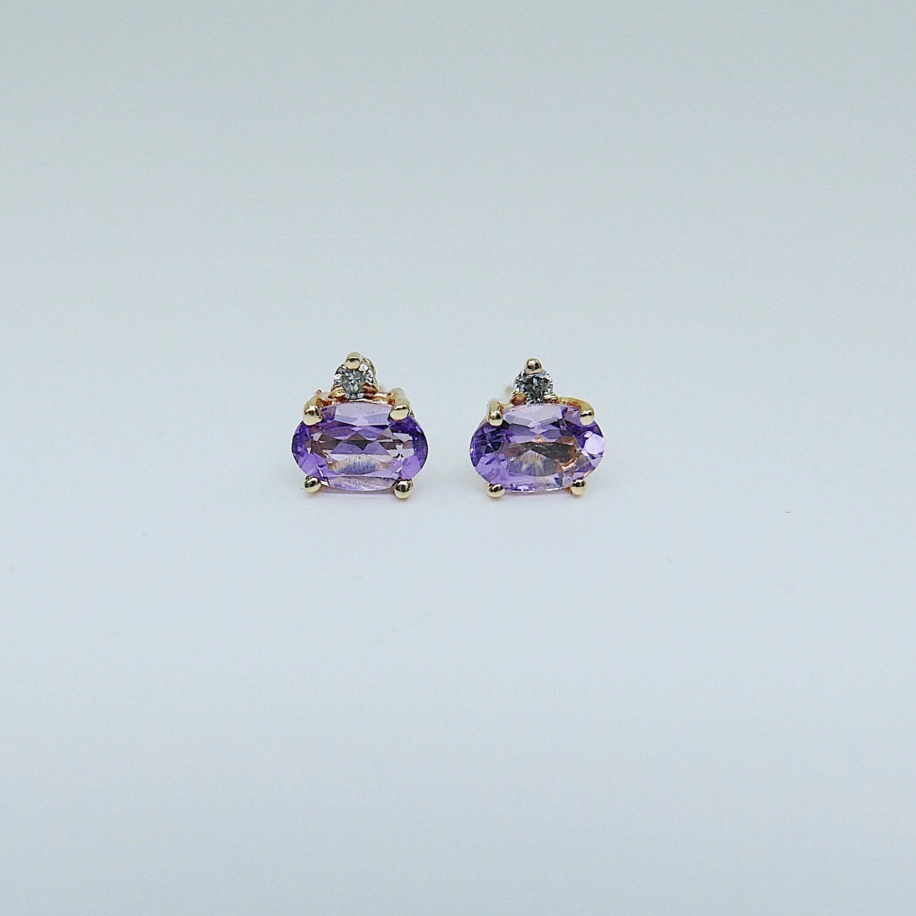 SAMPLE SALE! Purple Ameythst & Grey Diamond Earrings, Amethyst Earrings, Grey Diamond Earrings, 14k Gold Stud Earrings, Two Stone Earrings