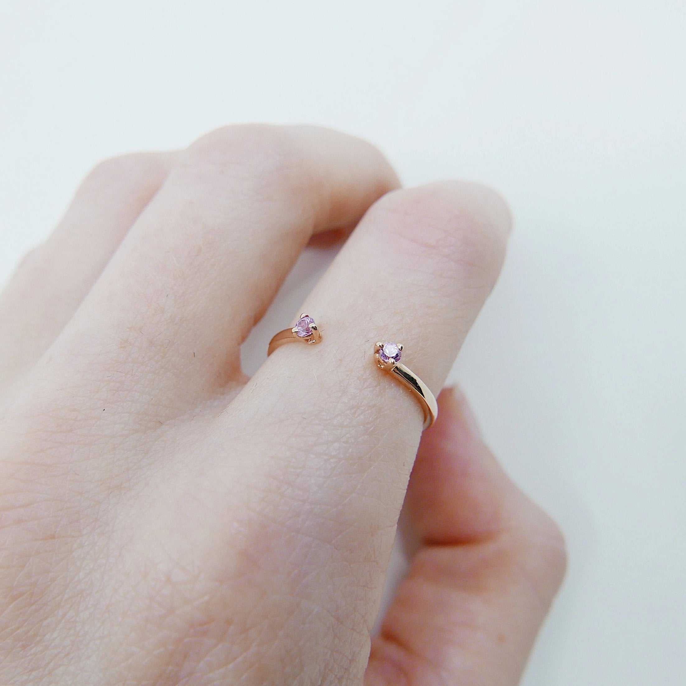 Mini pink sapphire cuff Ring, open Stacking ring, Simple pink stone ring, sapphire open band, small cuff ring, dainty gold band