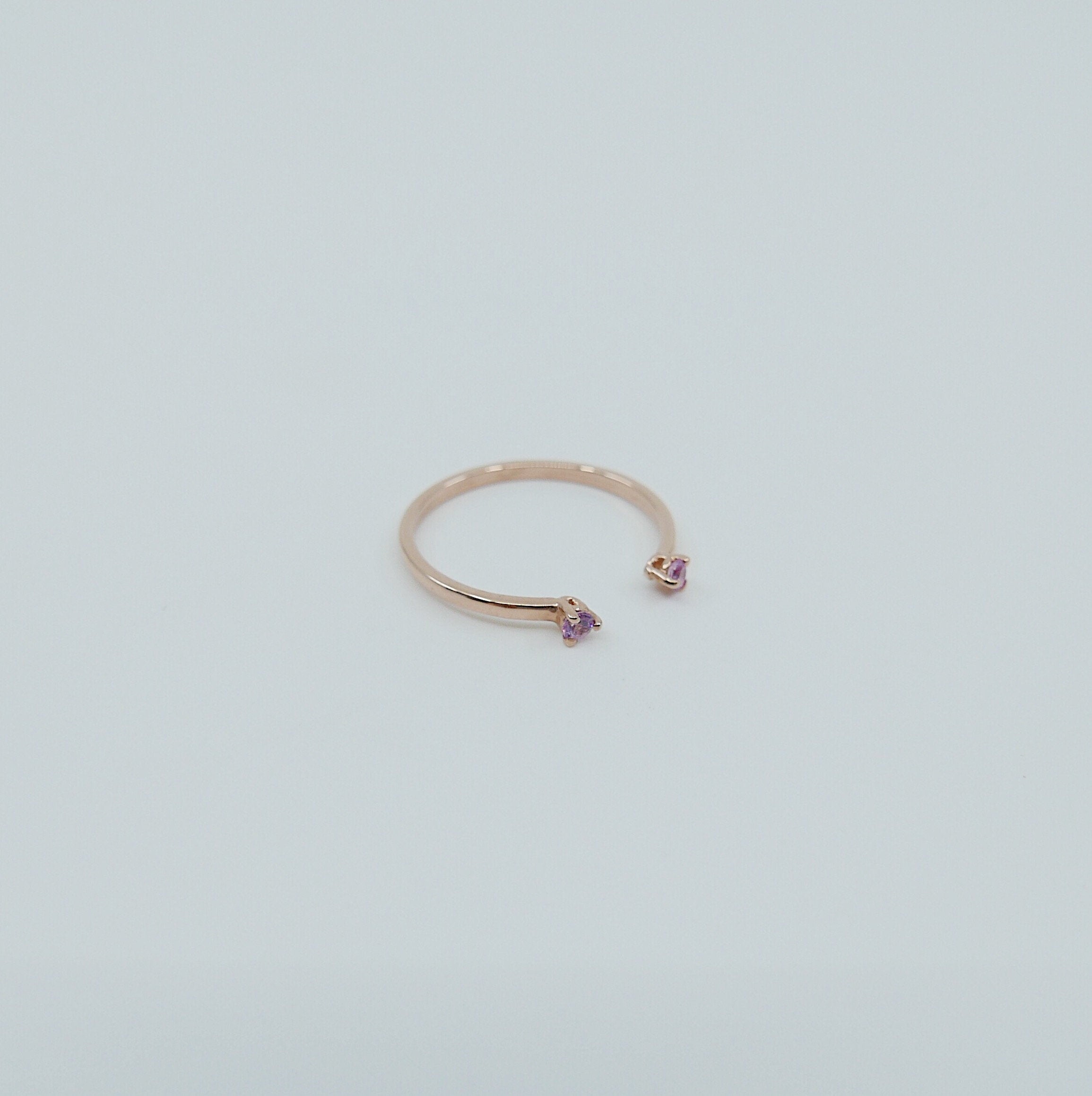 Mini pink sapphire cuff Ring, open Stacking ring, Simple pink stone ring, sapphire open band, small cuff ring, dainty gold band