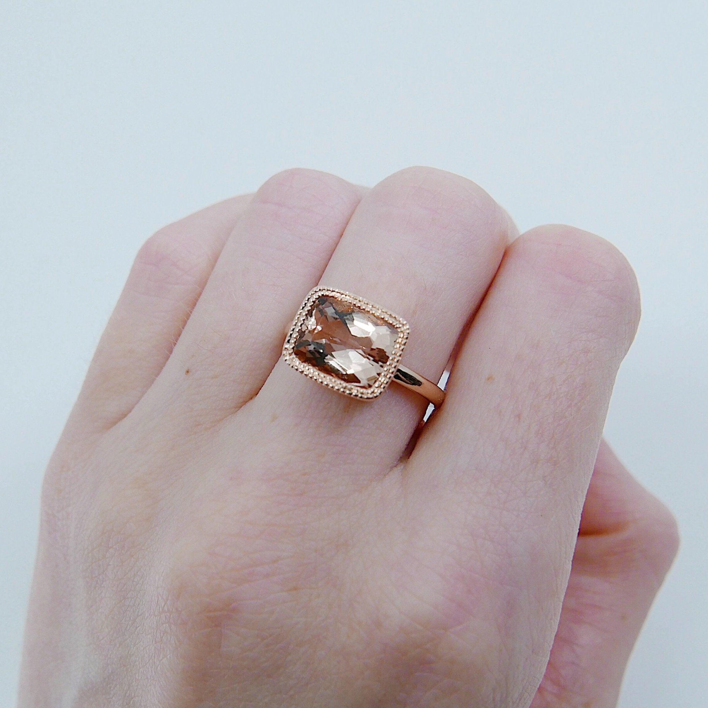 Cushion Morganite Ring, rose gold morganite ring, Rose Cut Bezel ring, statement ring, fine jewelry ring, morganite cushion rose cut ring