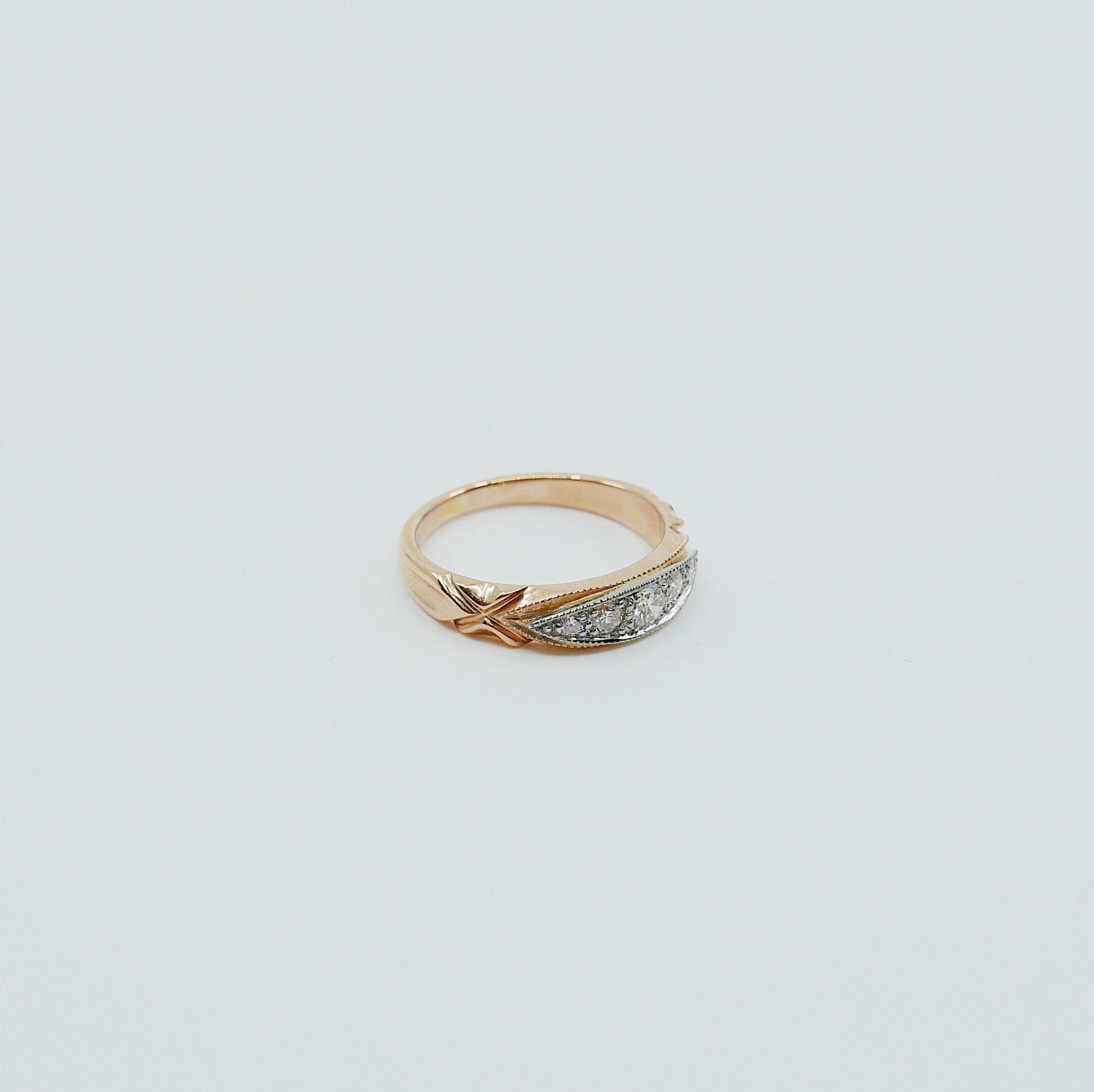 Maeve Diamond Ring, 14k gold diamond ring, two tone diamond ring, Diamond Bar ring, statement diamond ring, statement ring, vintage inspired