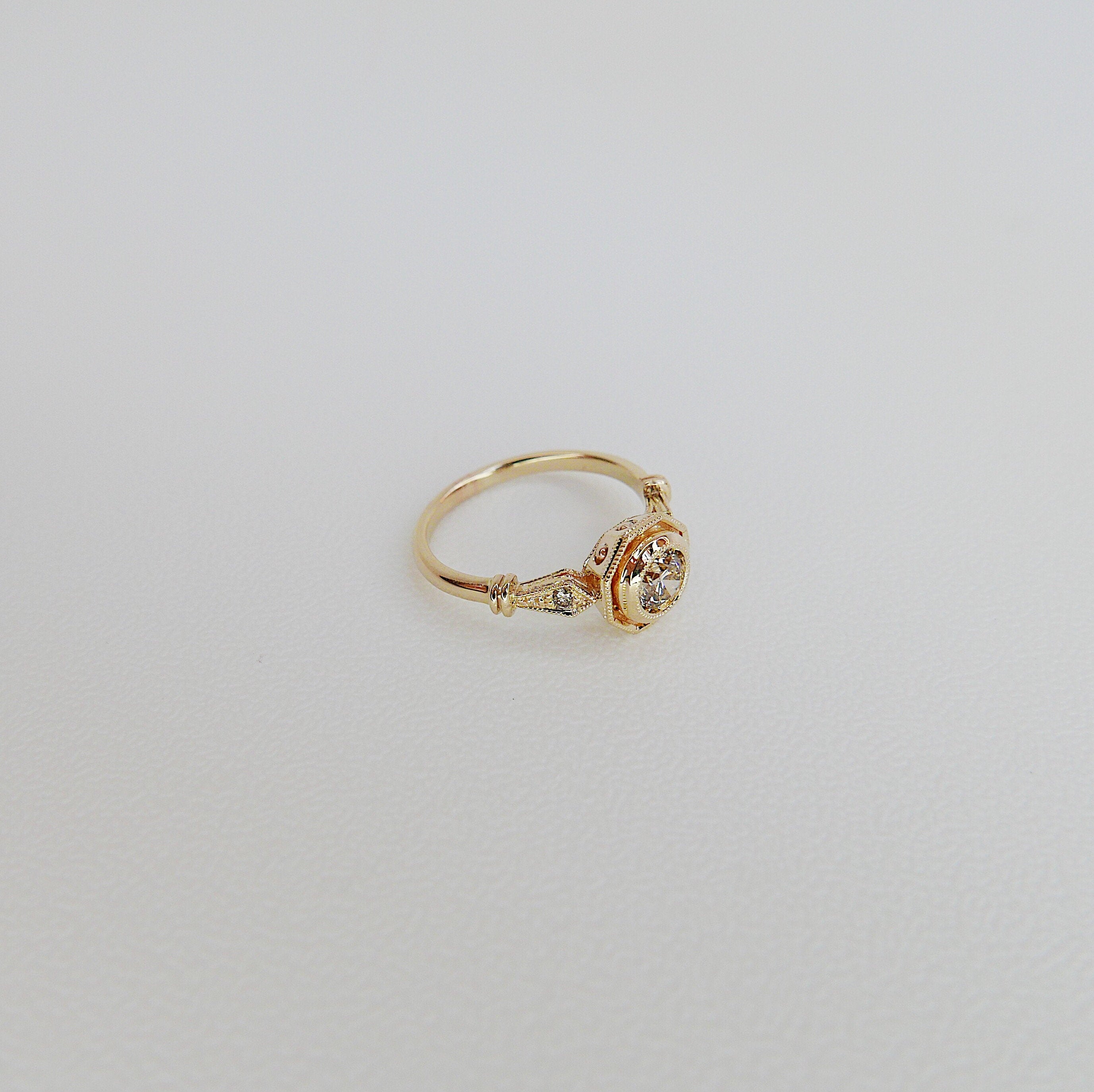 Eloise Bezel Champagne Diamond Ring, Champagne diamond and gold ring, 14k gold ring, diamond ring, champagne diamond ring, bezel ring