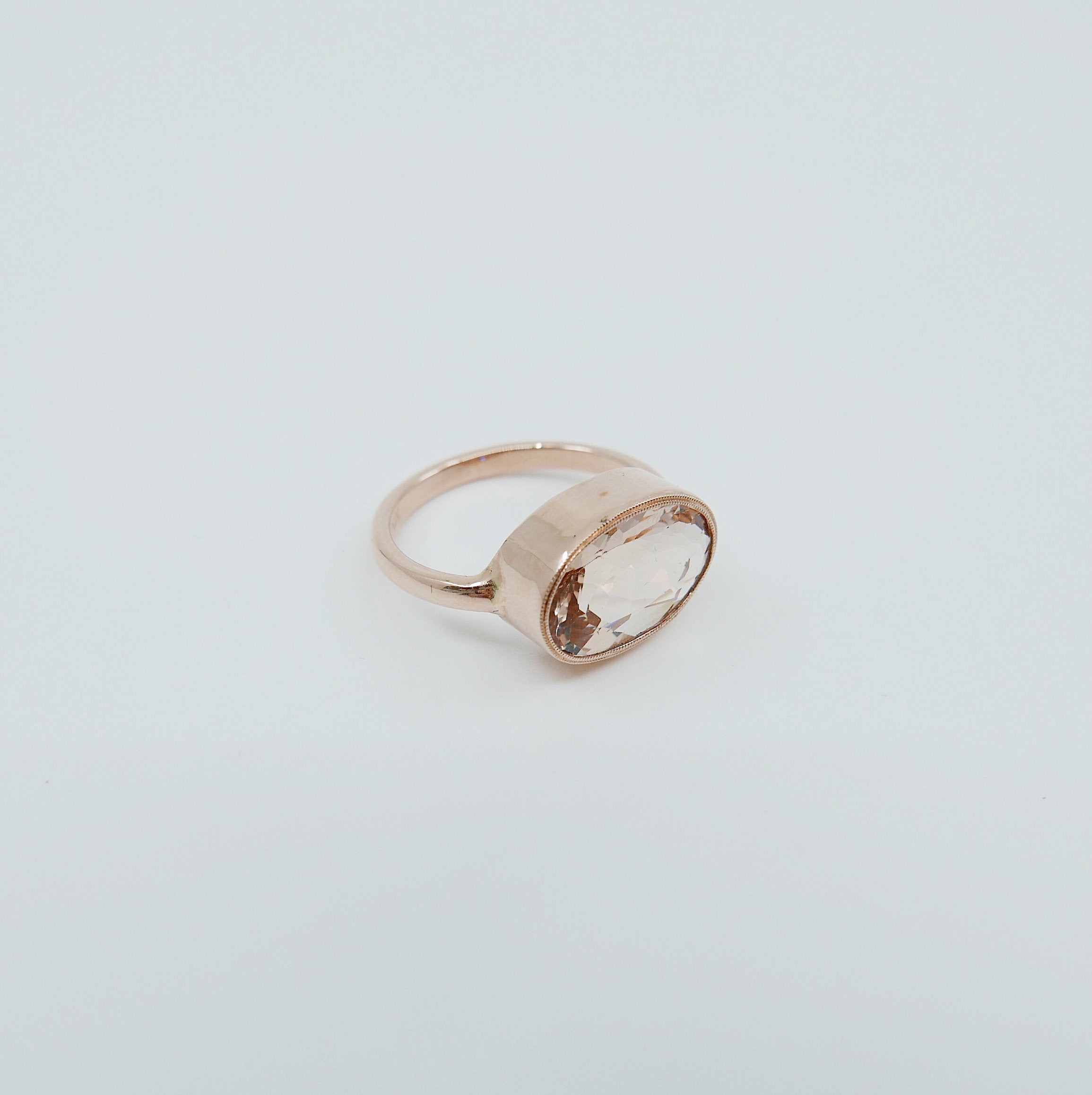 Oval Morganite Ring, rose gold morganite ring, Rose Cut Bezel ring, statement ring, fine jewelry ring, morganite oval rose cut ring