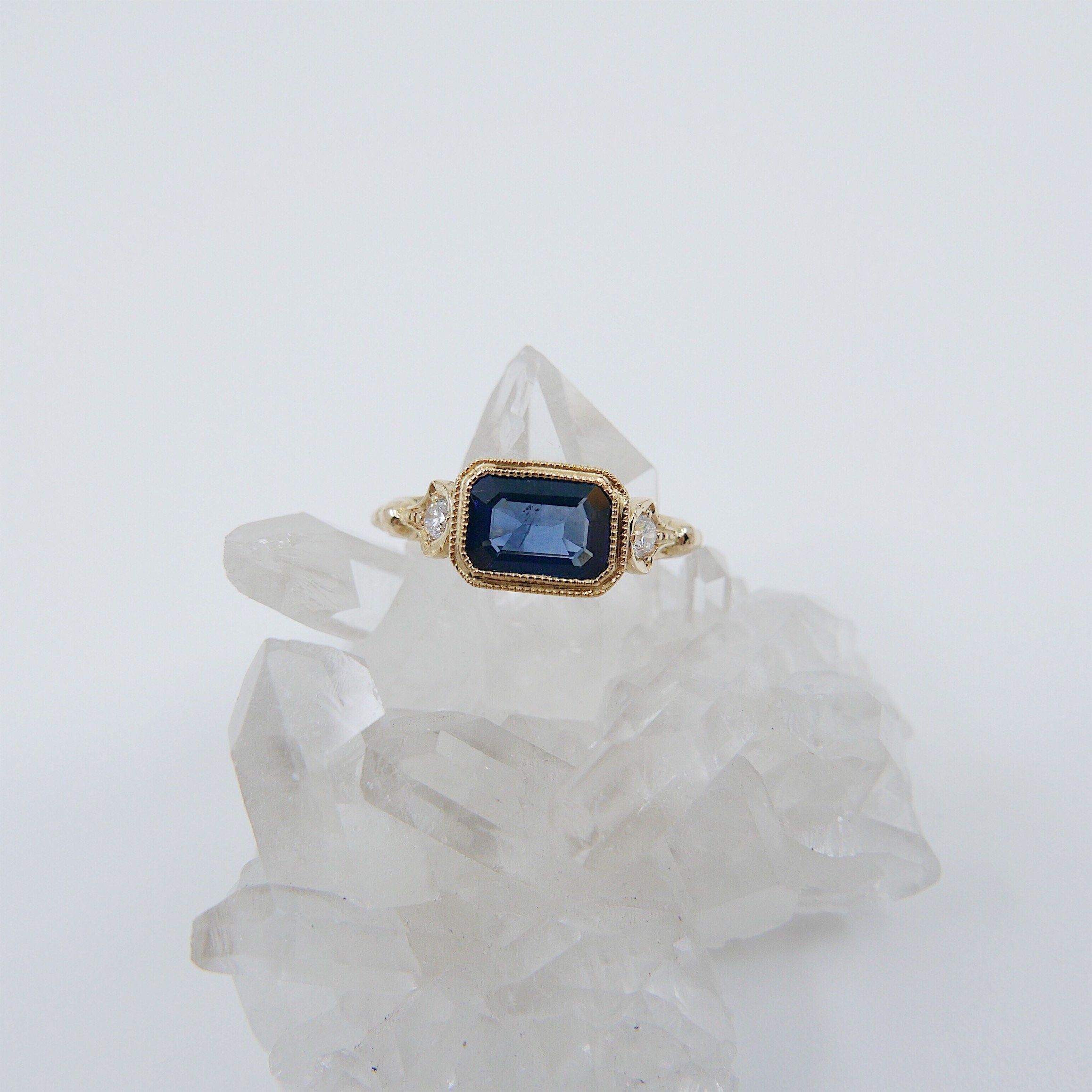 Anessa Sapphire Ring, 18k Sapphire ring with diamonds, Blue sapphire ring, Big sapphire statement ring, 18k gold ring, sapphire and diamonds