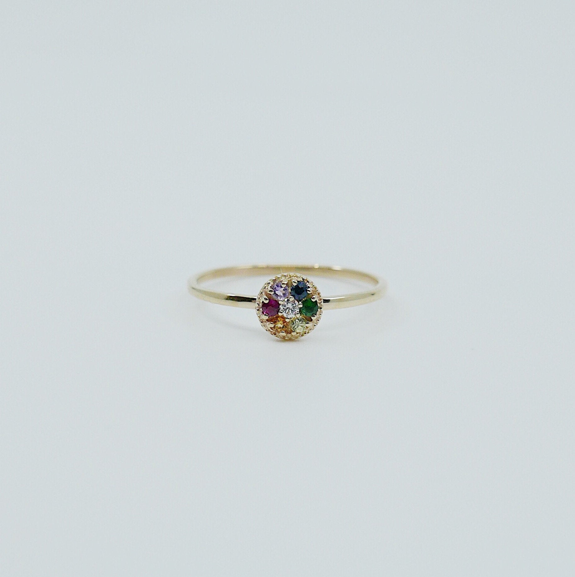 Painter's Palette Ring, 14k multicolor stone circle ring, mini diamond ring, rainbow circle ring