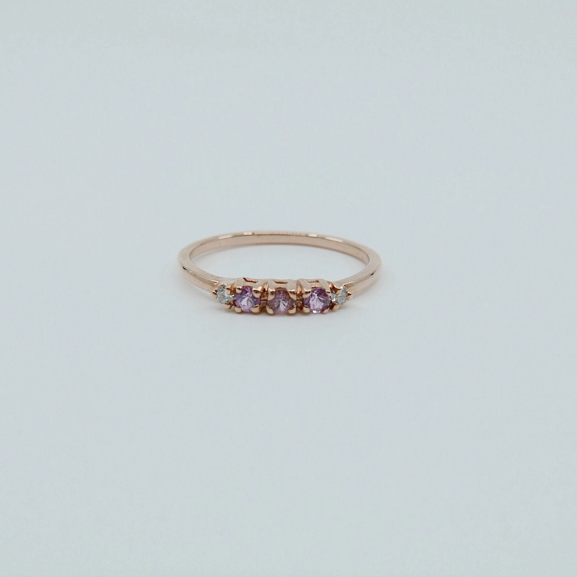 Riley Pink Sapphire Ring, 5 stone gold ring, sapphire and diamond ring, 14k gold sapphire ring, pink sapphire band