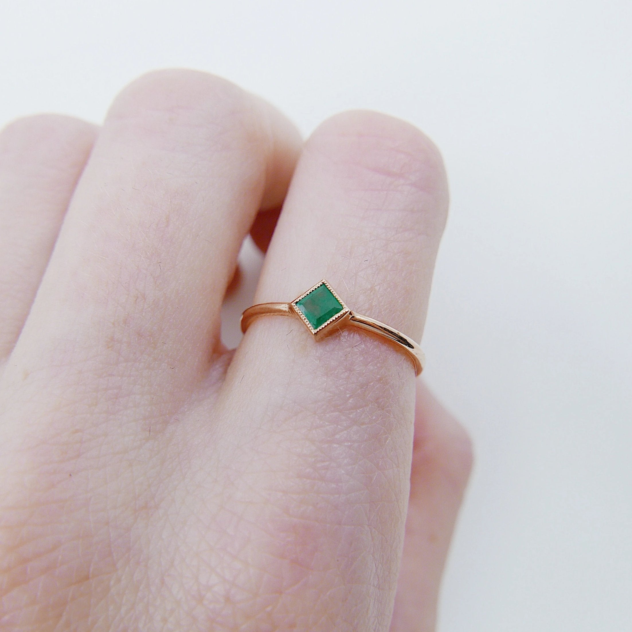 Square Bezel Emerald Ring, green emerald bezel ring, emerald stacking ring, green emerald ring, square emerald ring, gold square band