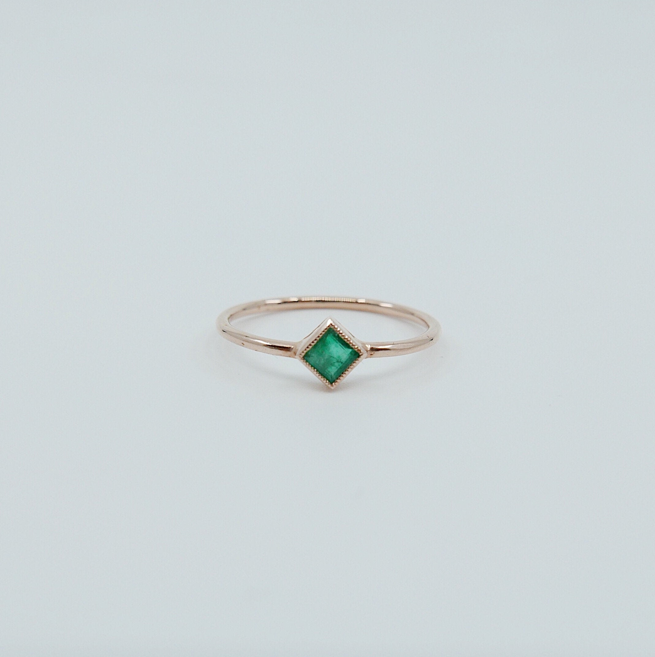 Square Bezel Emerald Ring, green emerald bezel ring, emerald stacking ring, green emerald ring, square emerald ring, gold square band