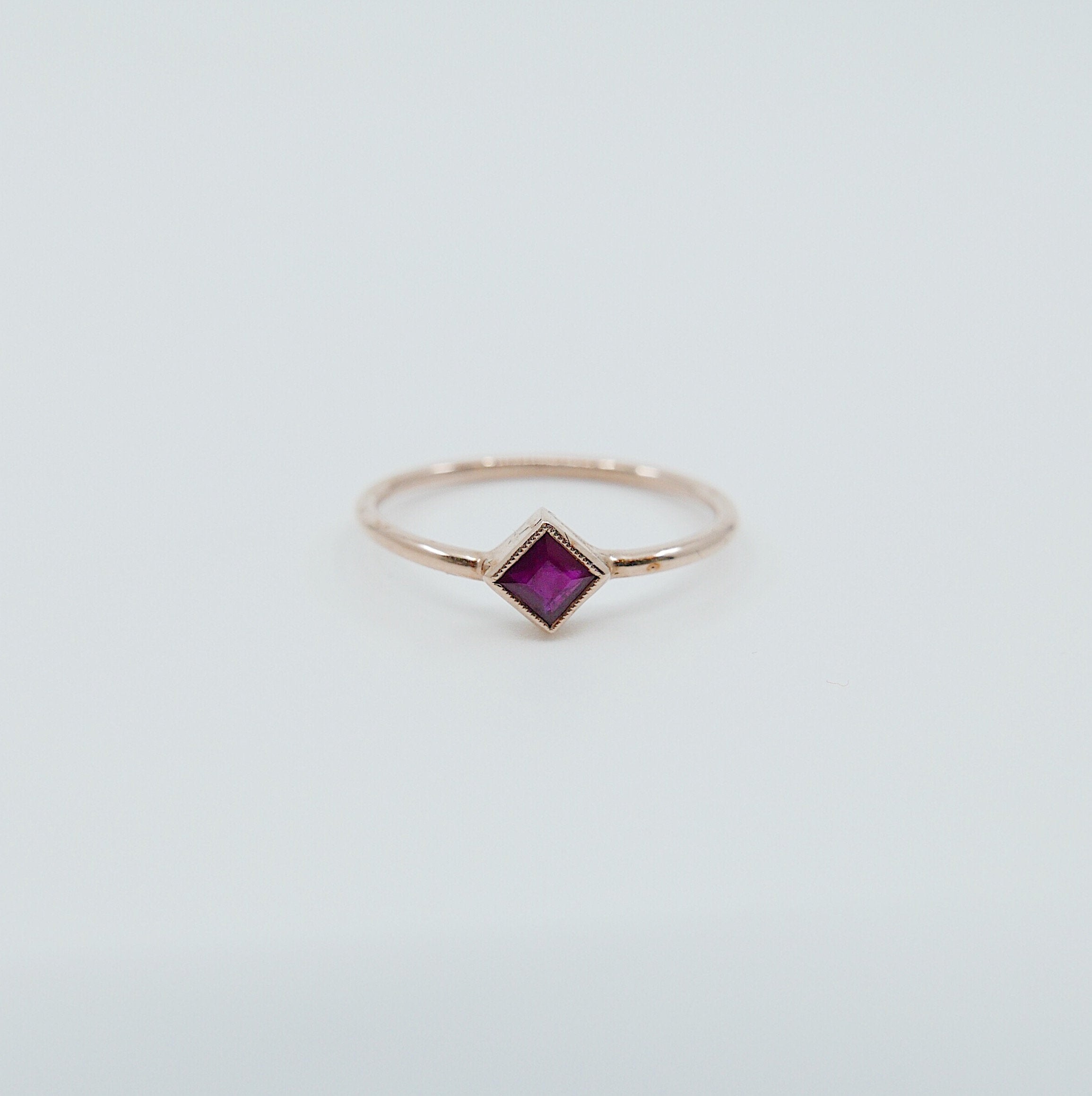 Square Bezel Ruby Ring, red ruby bezel ring, ruby stacking ring, ruby ring, square ruby ring, gold square band