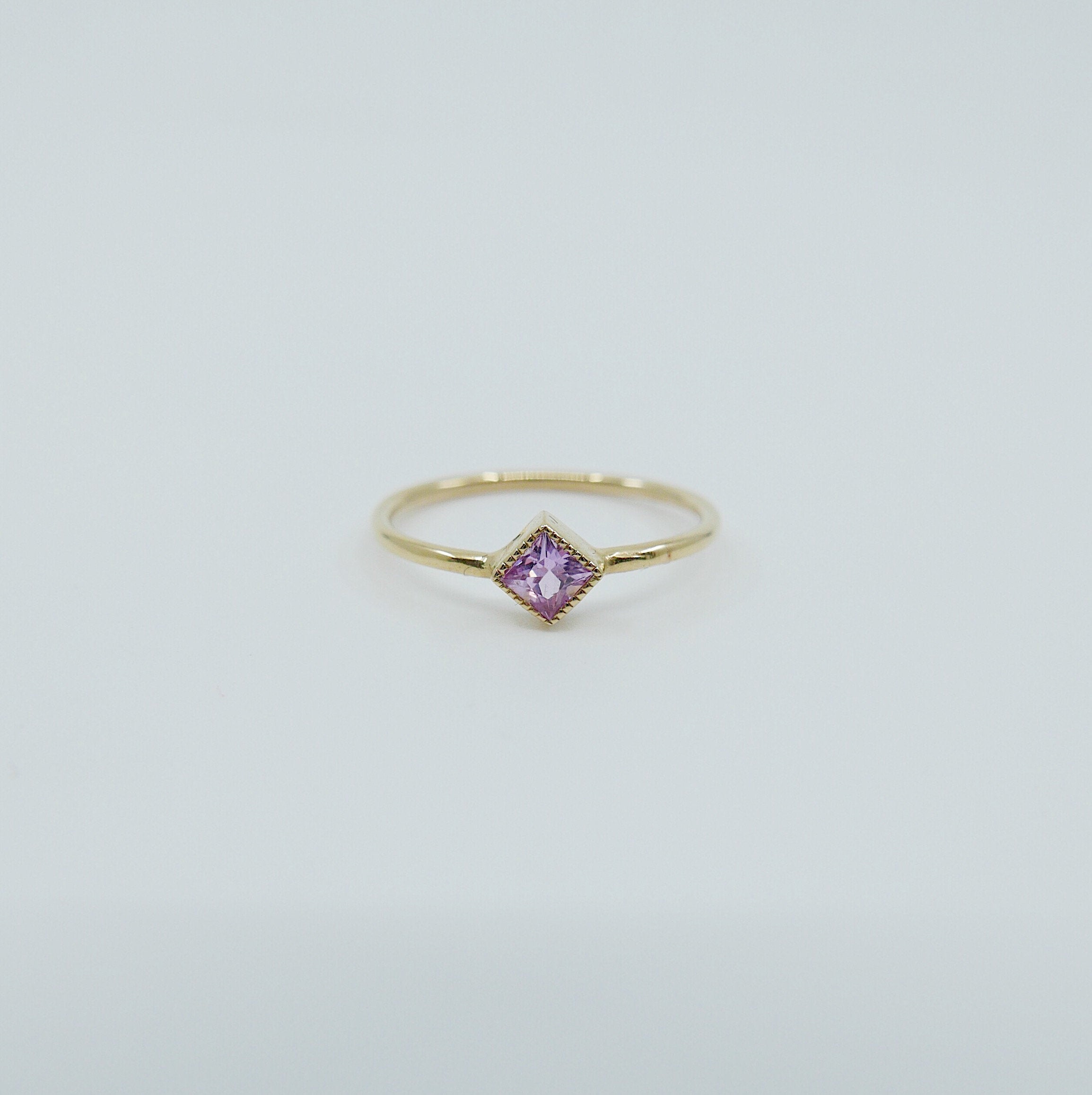 Square Bezel Sapphire Ring, pink sapphire bezel ring, sapphire stacking ring, pink sapphire ring, square sapphire ring, gold square band