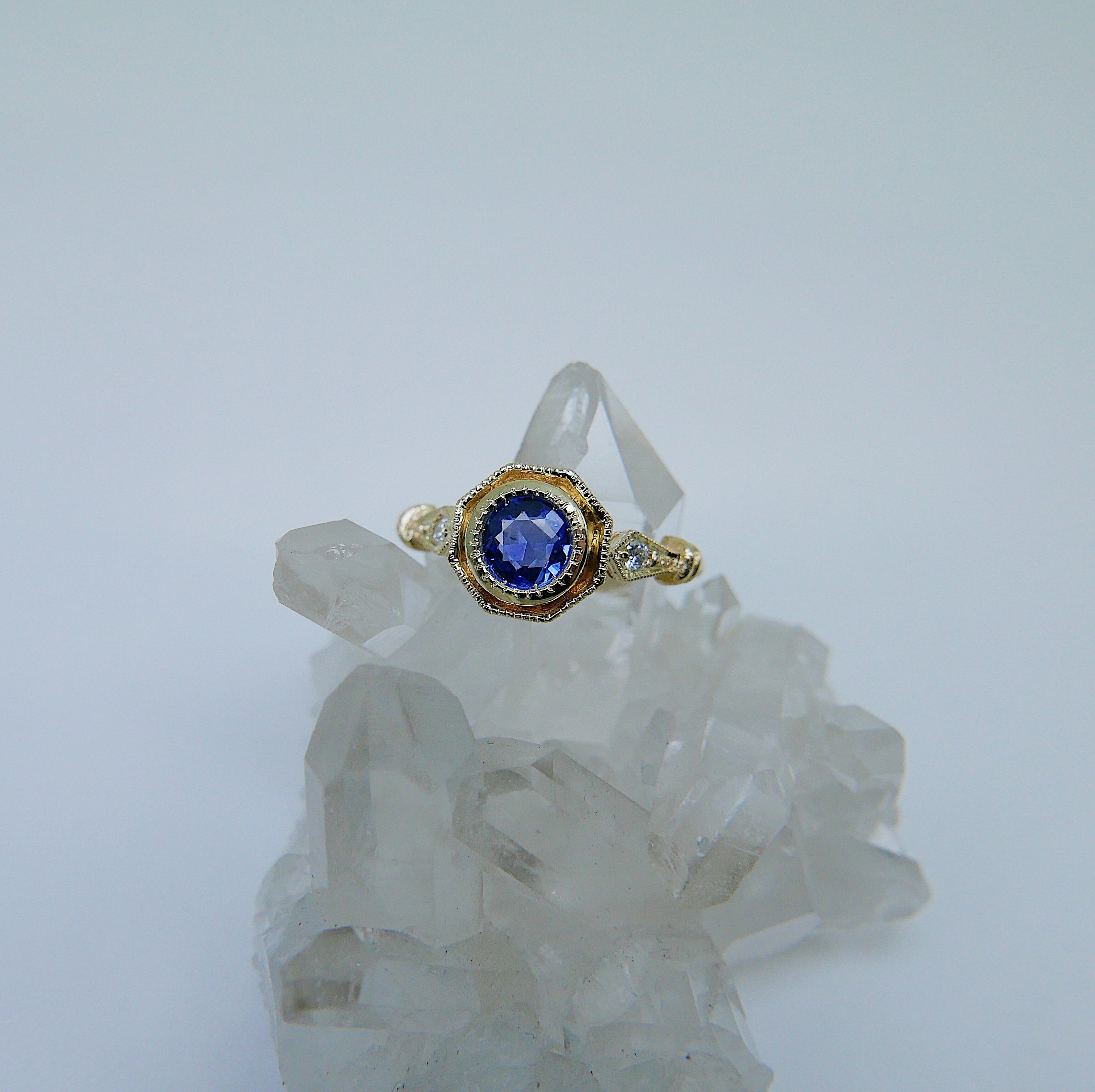 Eloise Bezel Sapphire Ring, sapphire and diamond ring, 14k gold ring, blue stone ring, 14k sapphire ring, 14k sapphire and diamond ring