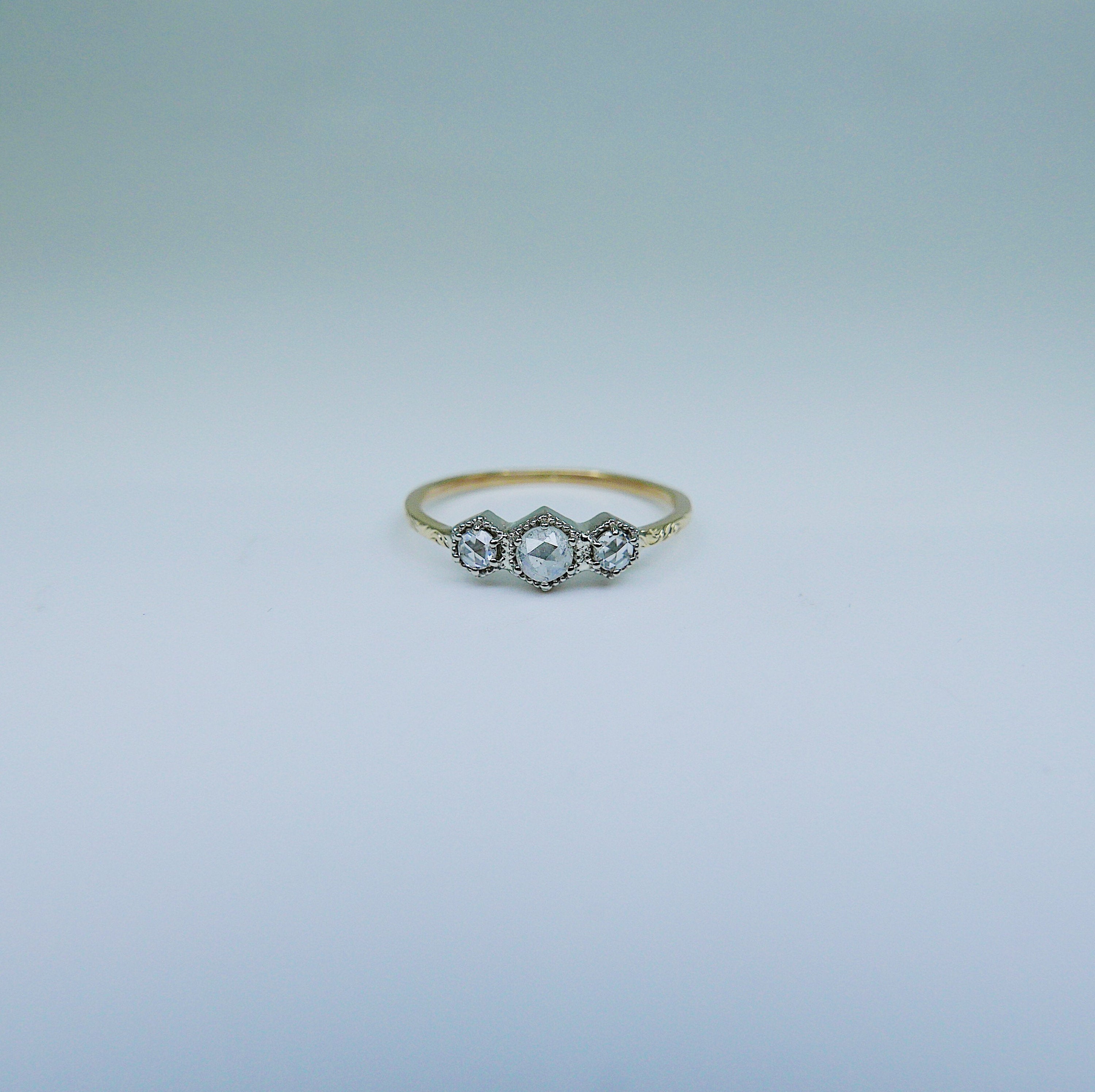 Triple Frame Ring, diamond bezel ring, OOAK ring, diamond stacking ring, diamond ring, triple stone ring, three stone ring, two tone ring