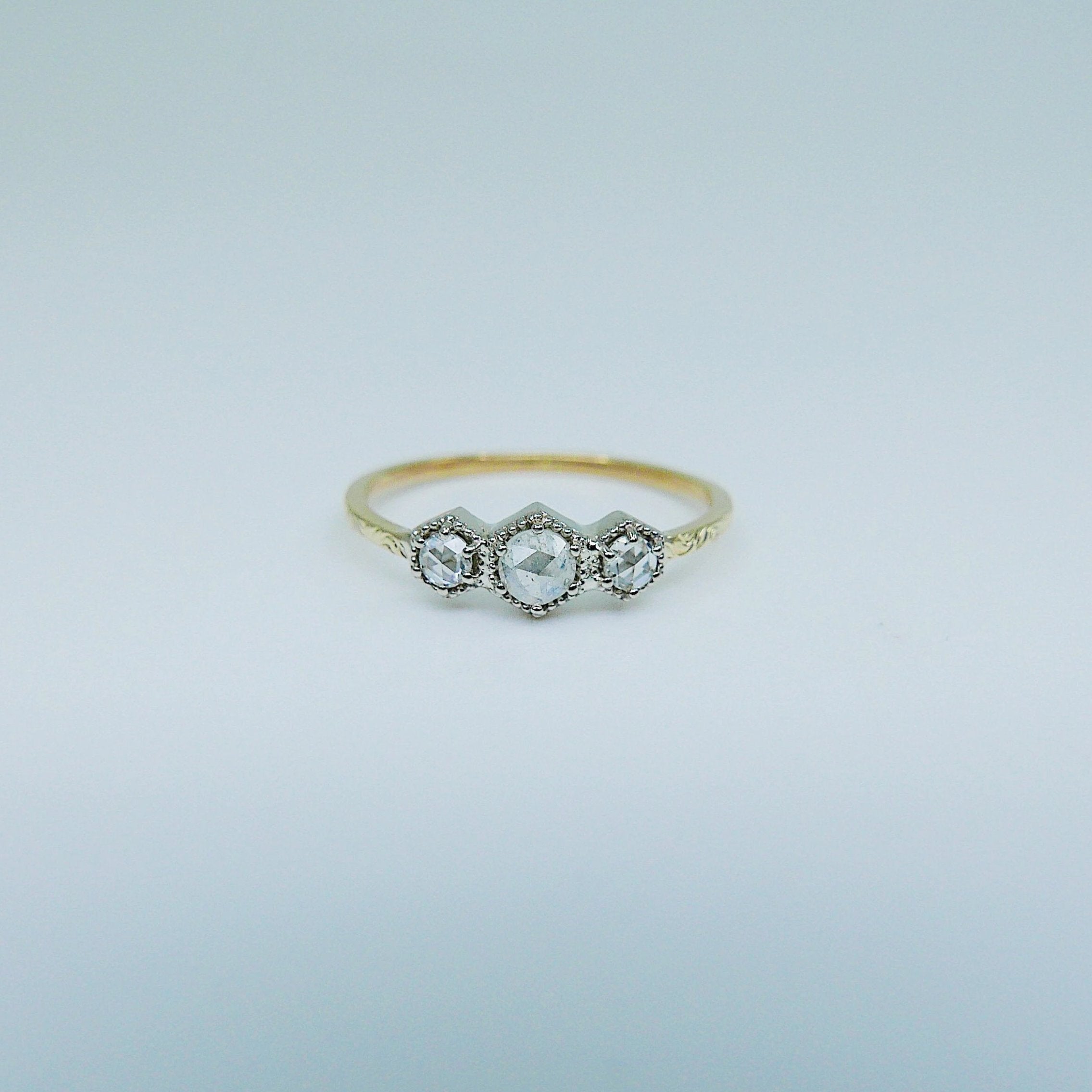 Triple Frame Ring, diamond bezel ring, OOAK ring, diamond stacking ring, diamond ring, triple stone ring, three stone ring, two tone ring