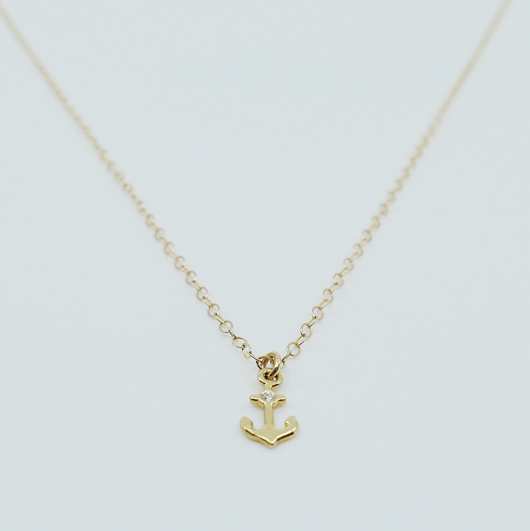 Mini 14k Anchor necklace, gold anchor necklace, diamond anchor necklace, seaside inspired necklace, nautical necklace, sailing necklace