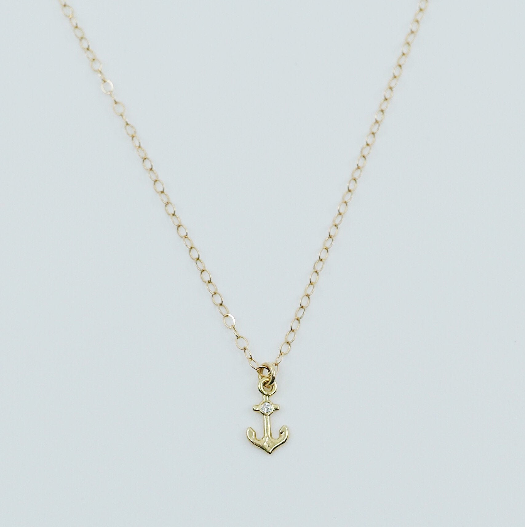 Mini 14k Anchor necklace, gold anchor necklace, diamond anchor necklace, seaside inspired necklace, nautical necklace, sailing necklace