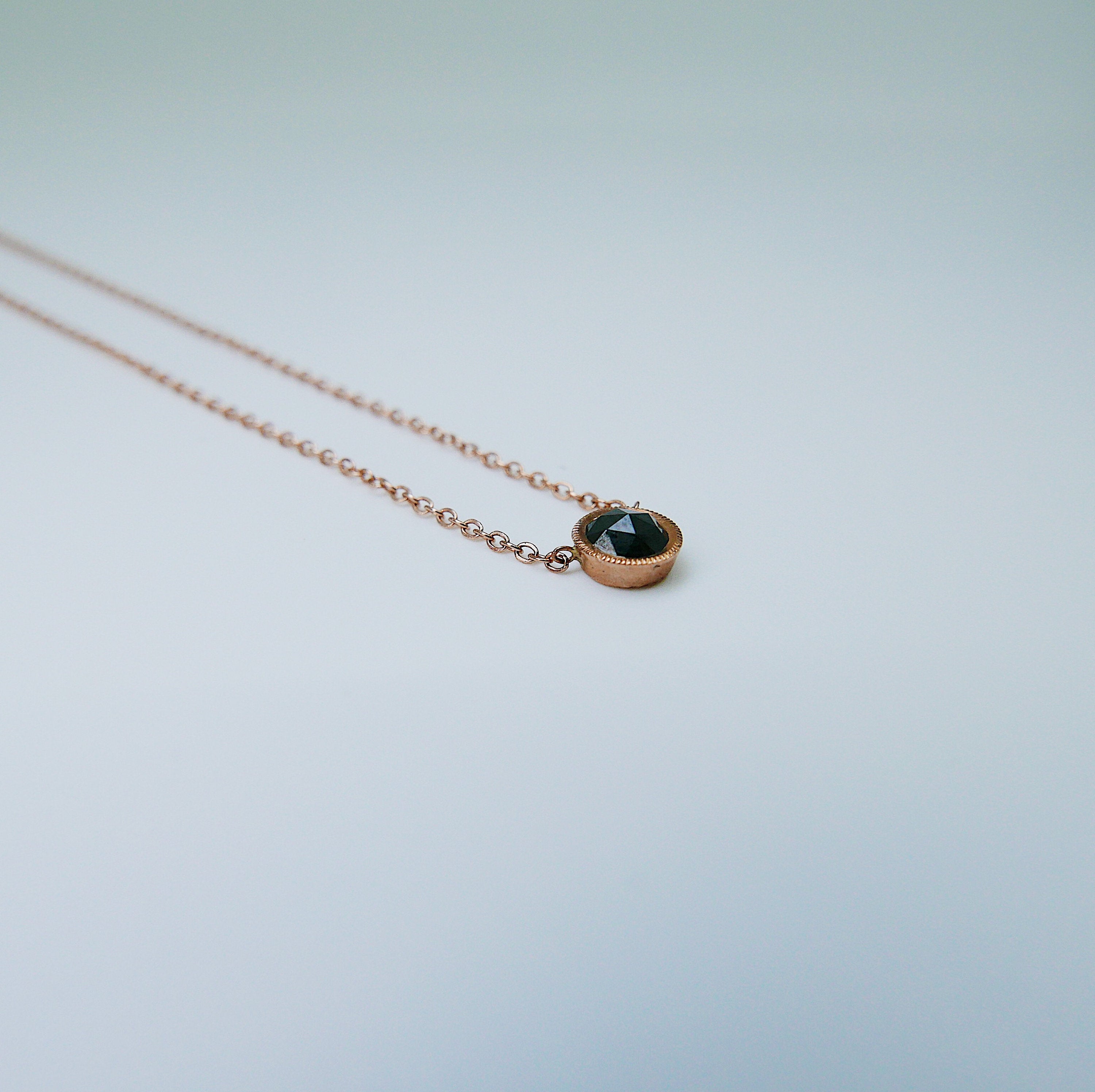 Black Diamond Bezel Necklace, 14k gold black diamond necklace, black diamond necklace, round black diamond necklace