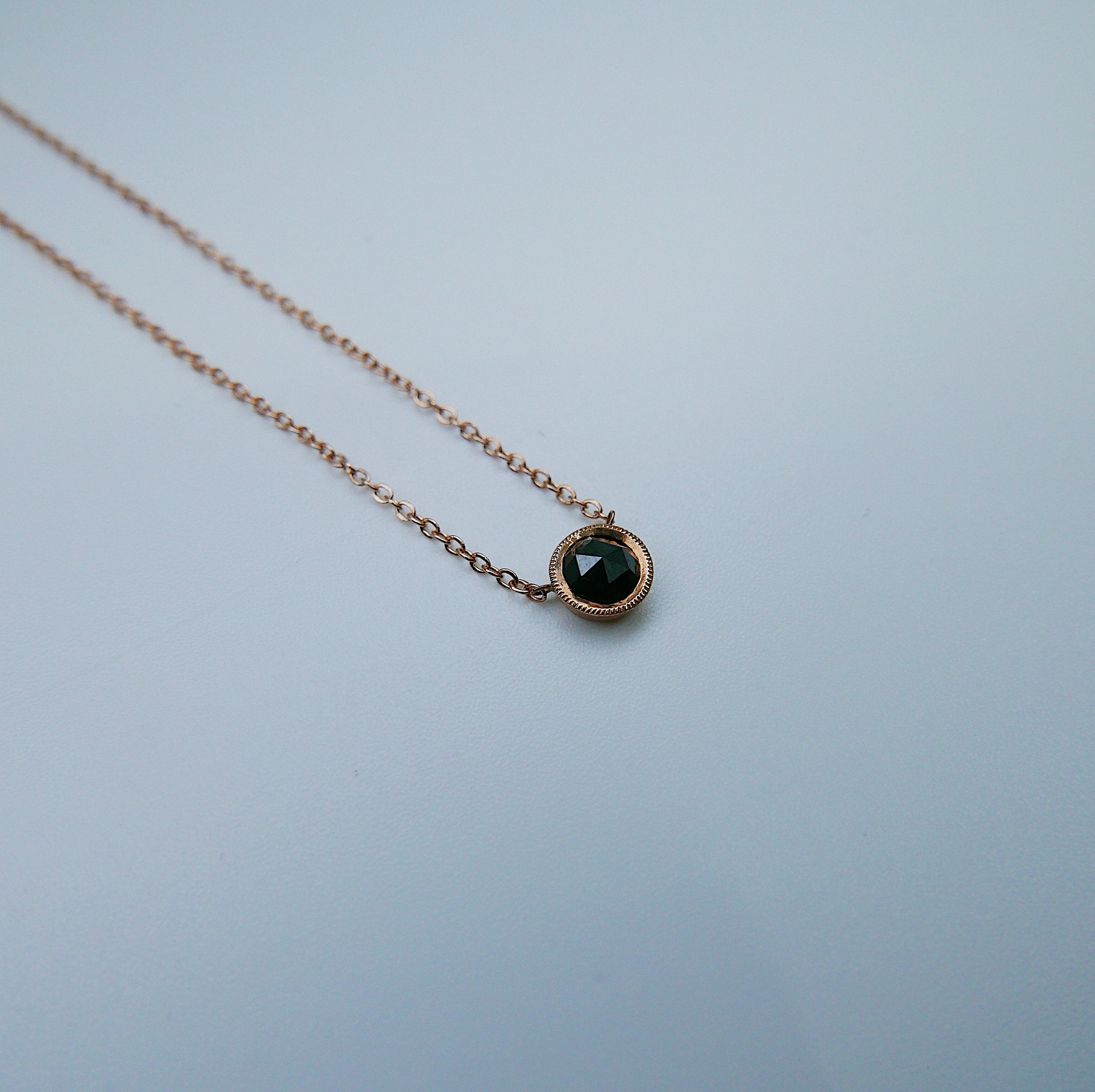 Black Diamond Bezel Necklace, 14k gold black diamond necklace, black diamond necklace, round black diamond necklace