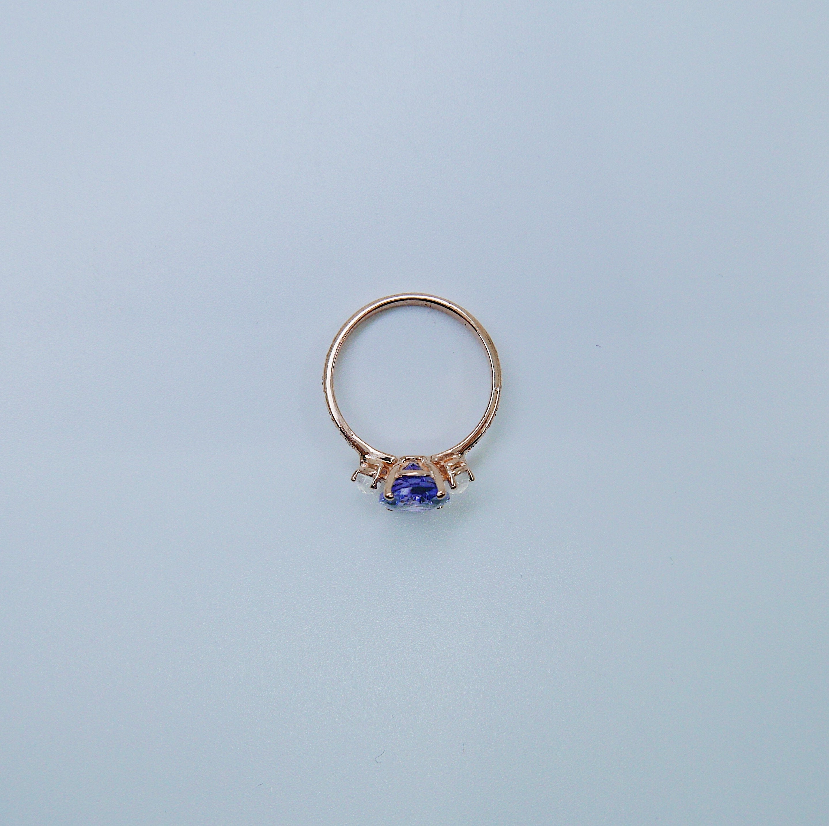 Twilight Tanzanite and Moonstone Ring, three stone ring, moonstone and tanzanite ring, 14k gold ring, diamond band, starry band