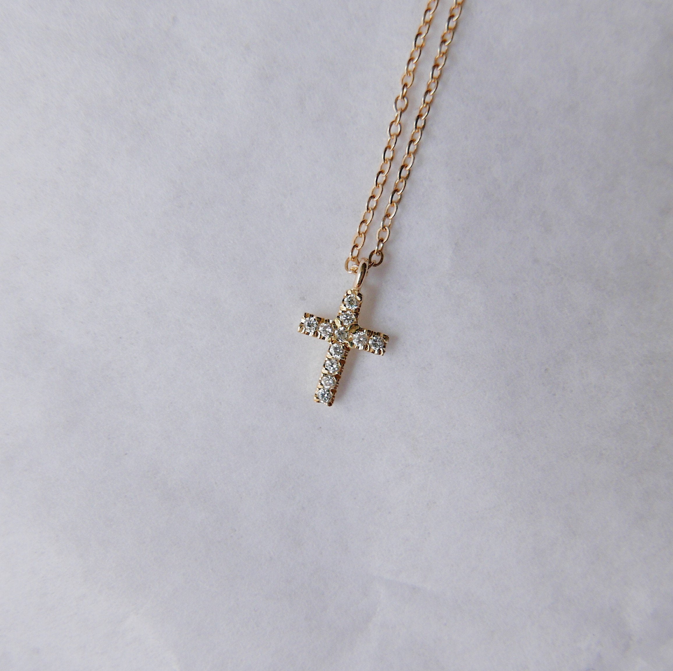 Mini Diamond Cross Necklace, 14k Gold Crucifix necklace, Small diamond cross necklace, Gold cross, Baptism necklace, Dainty gold cross