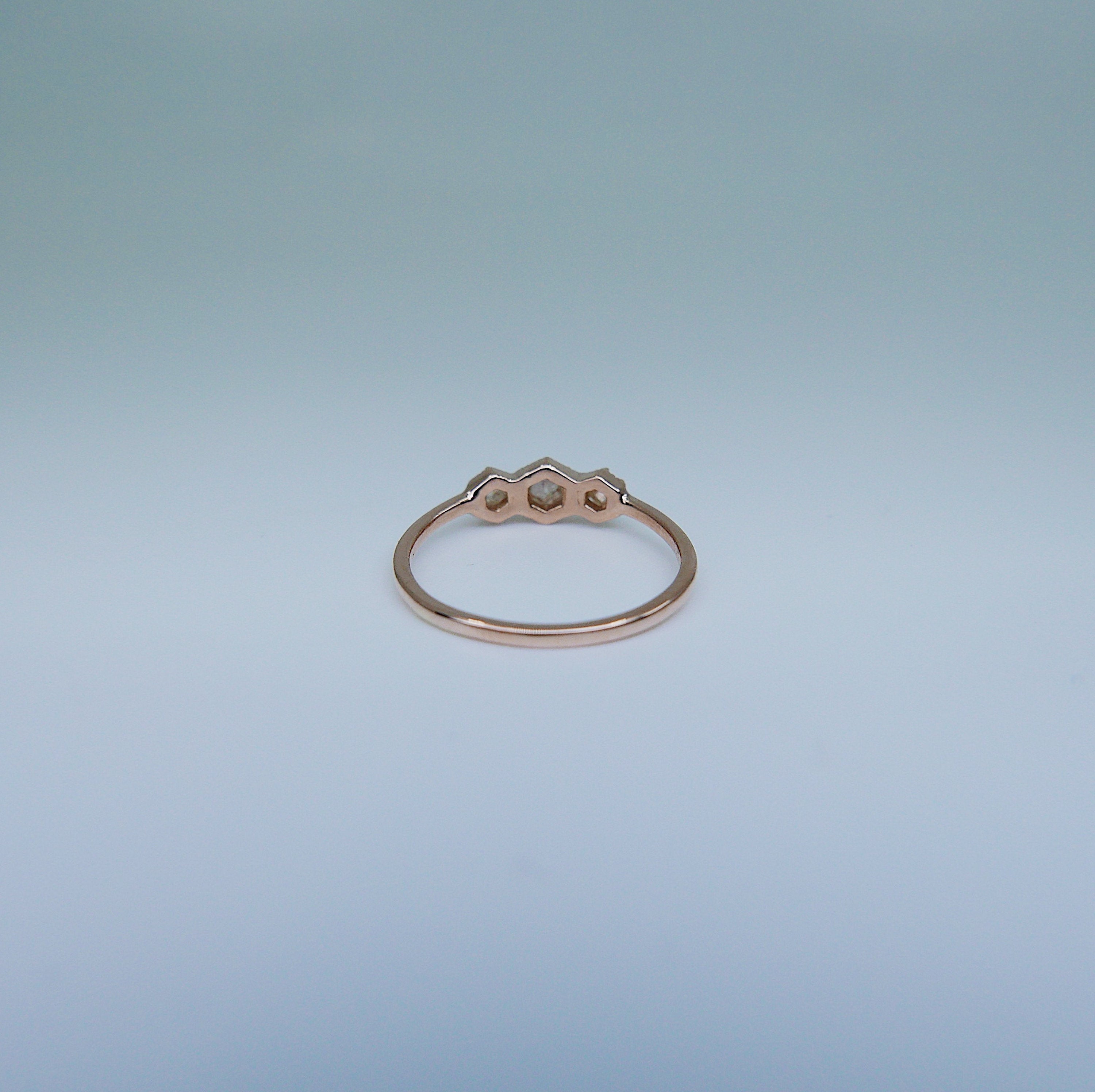 Triple Frame Ring, peach diamond bezel ring, OOAK ring, diamond stacking ring, diamond ring, triple stone ring, three stone ring, rose cut