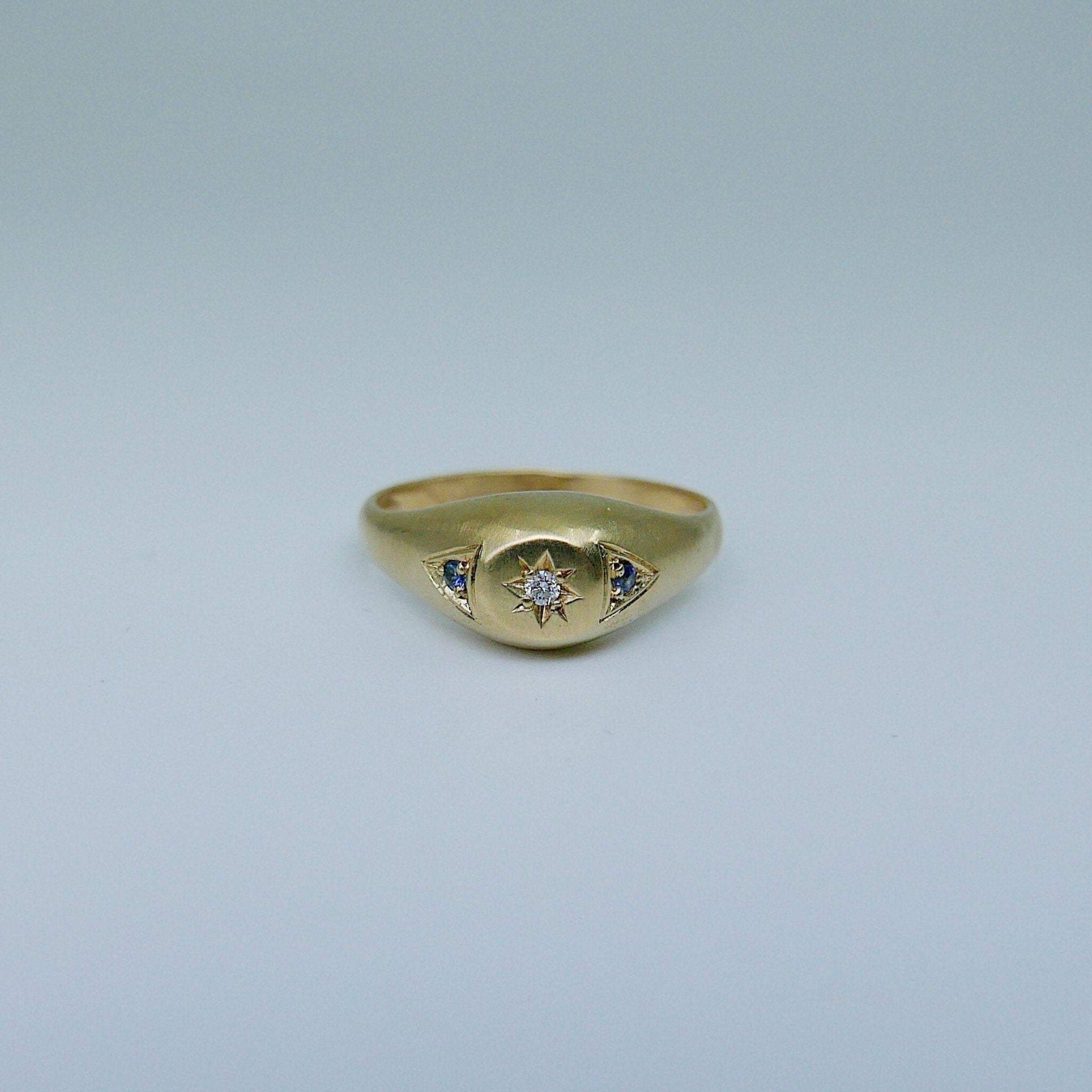 Dome Signet Ring, 14k diamond ring, blue sapphire ring, signet ring, pinky ring, gold pinky ring, gold signet ring, diamond pinky ring