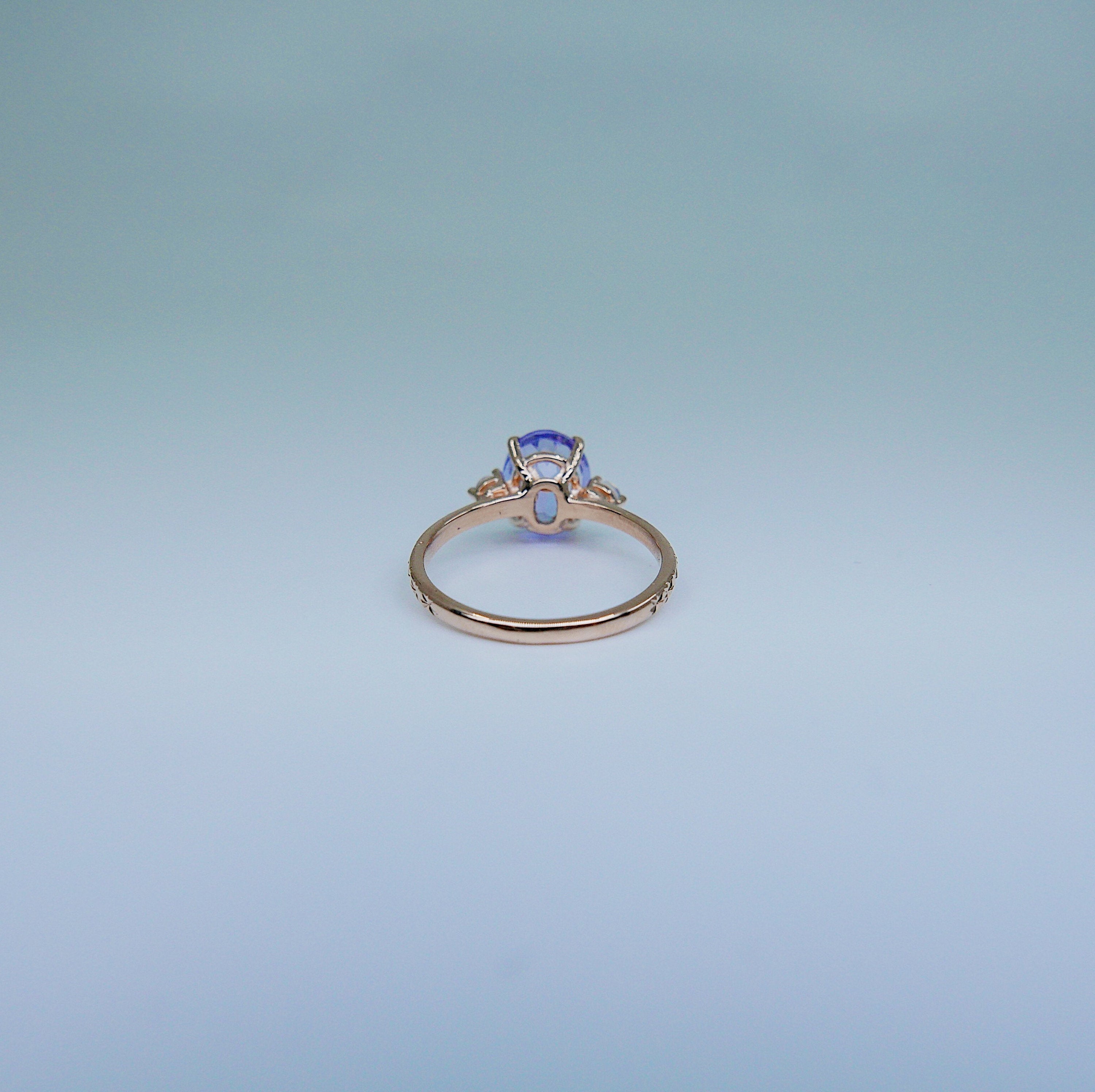 Twilight Tanzanite and Moonstone Ring, three stone ring, moonstone and tanzanite ring, 14k gold ring, diamond band, starry band