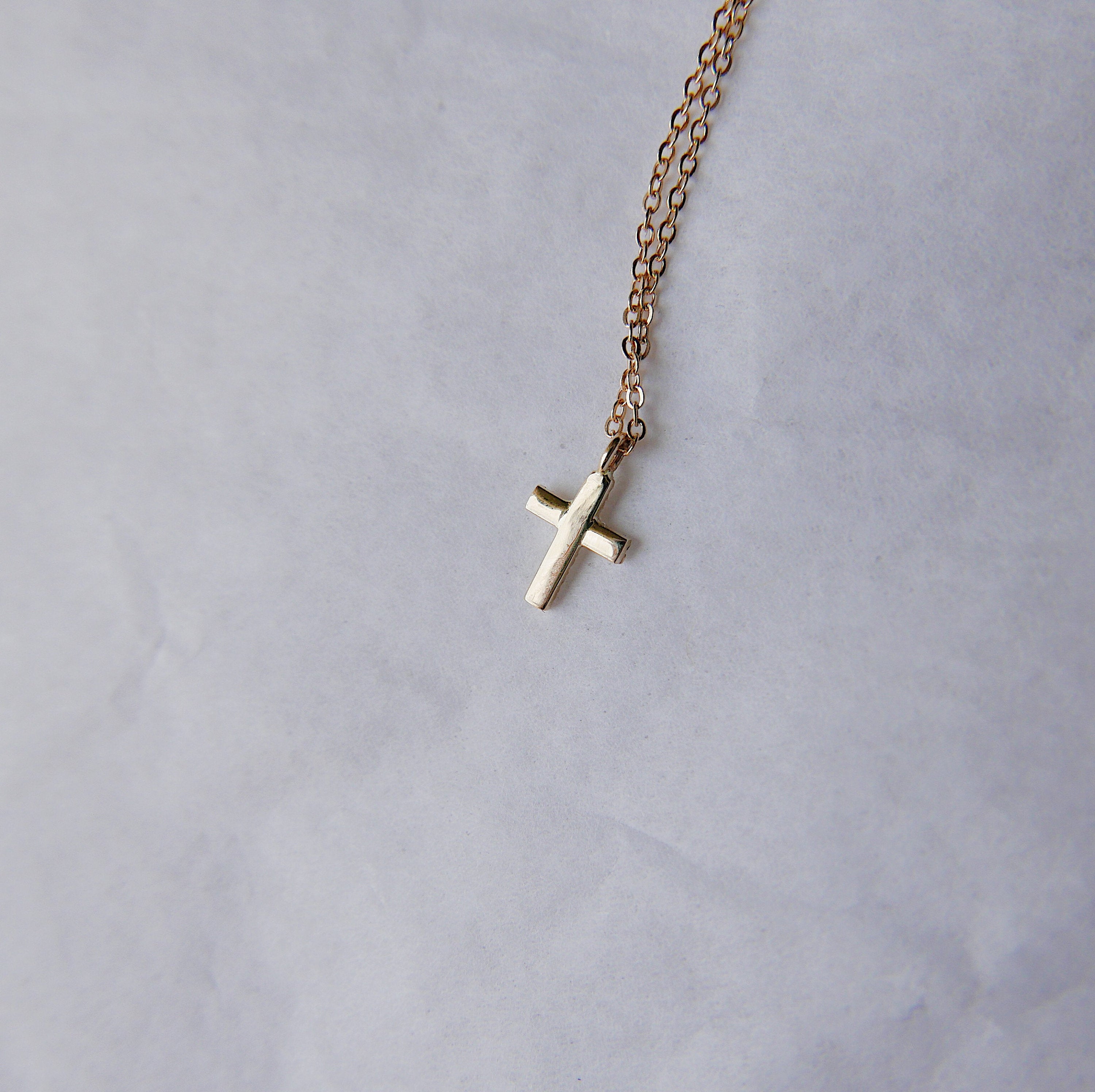 Mini Diamond Cross Necklace, 14k Gold Crucifix necklace, Small diamond cross necklace, Gold cross, Baptism necklace, Dainty gold cross