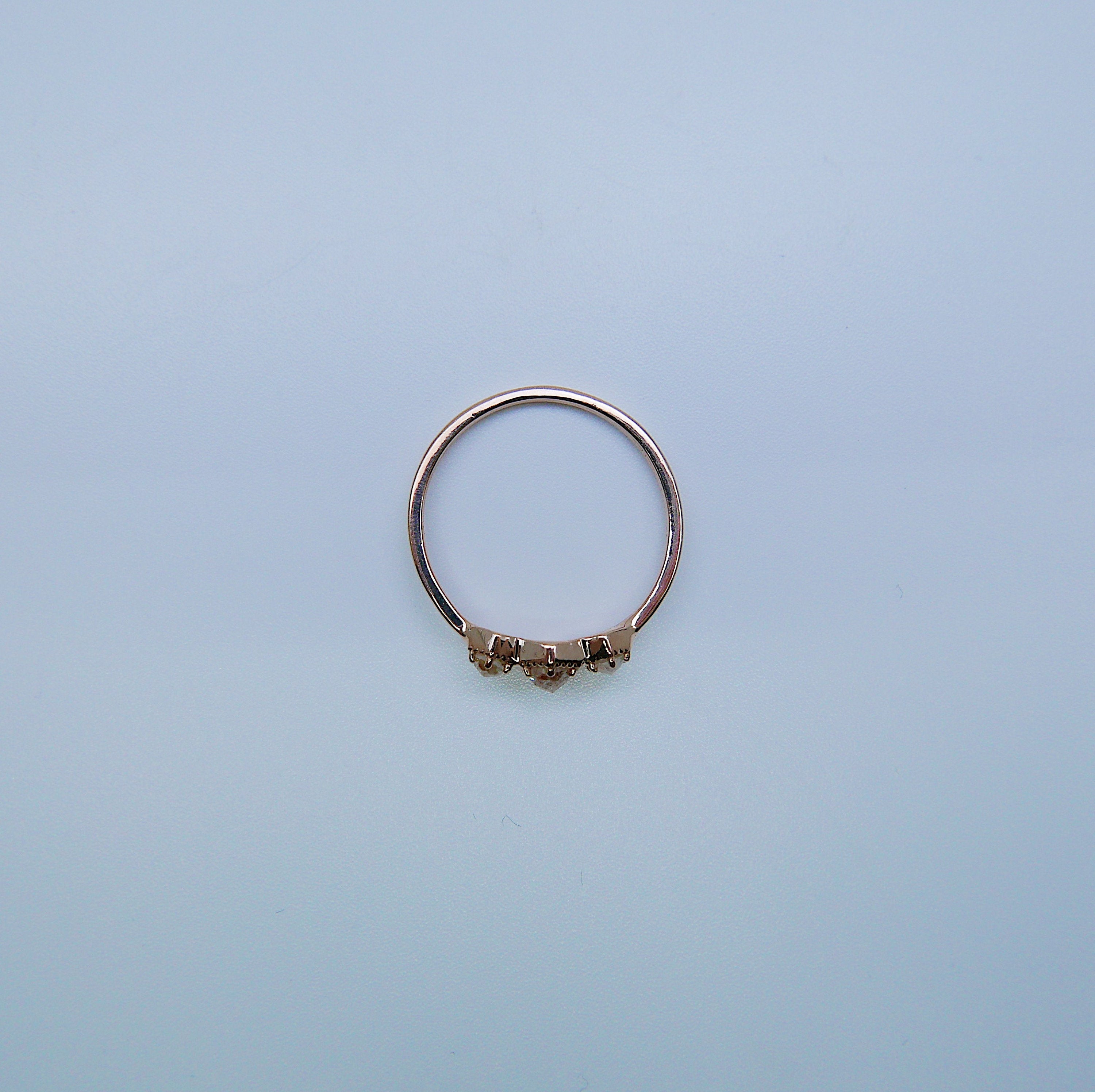 Triple Frame Ring, peach diamond bezel ring, OOAK ring, diamond stacking ring, diamond ring, triple stone ring, three stone ring, rose cut