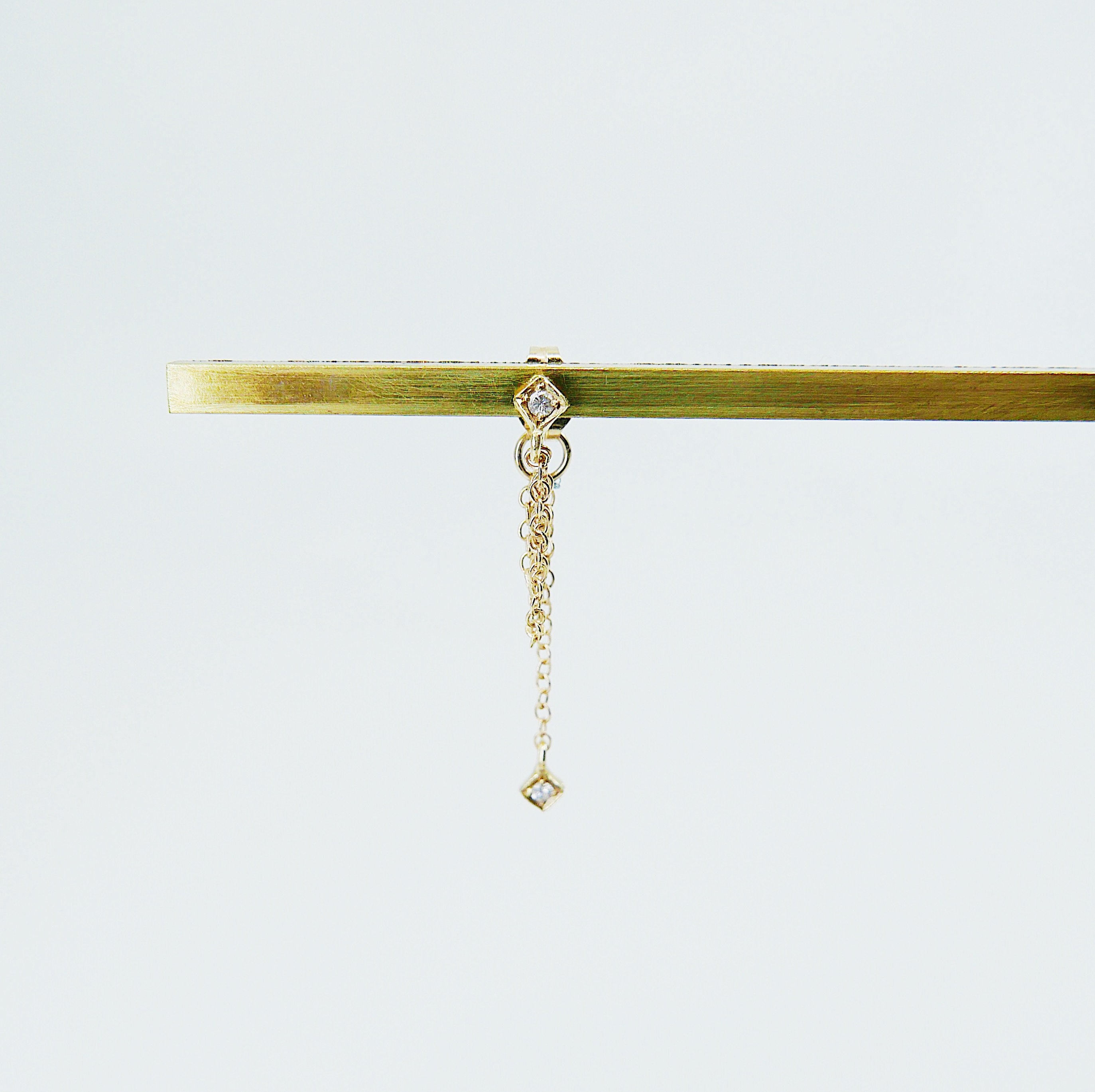 Block Double Chain Earring,Diamonds,14k gold