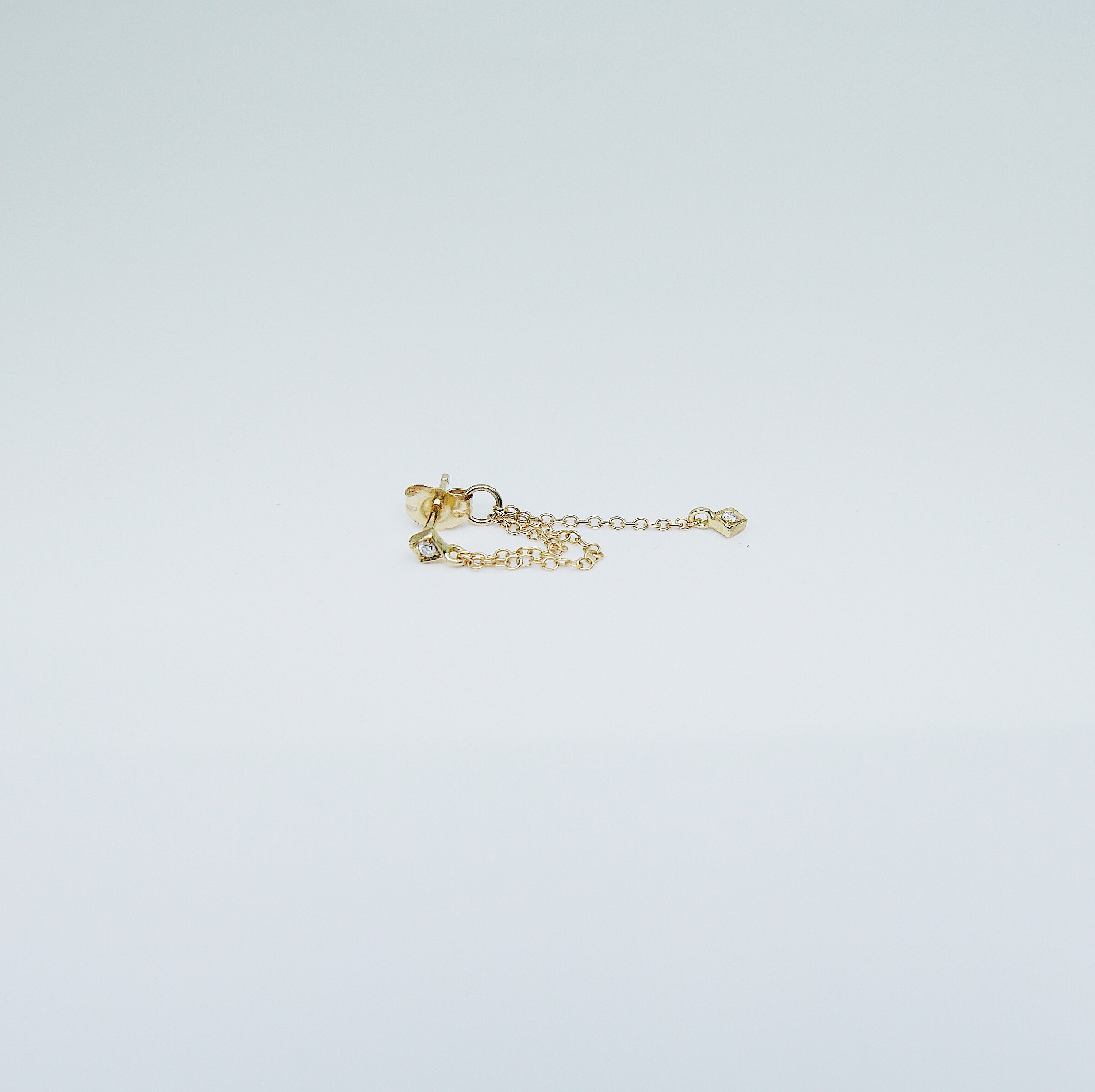 Block Double Chain Earring,Diamonds,14k gold