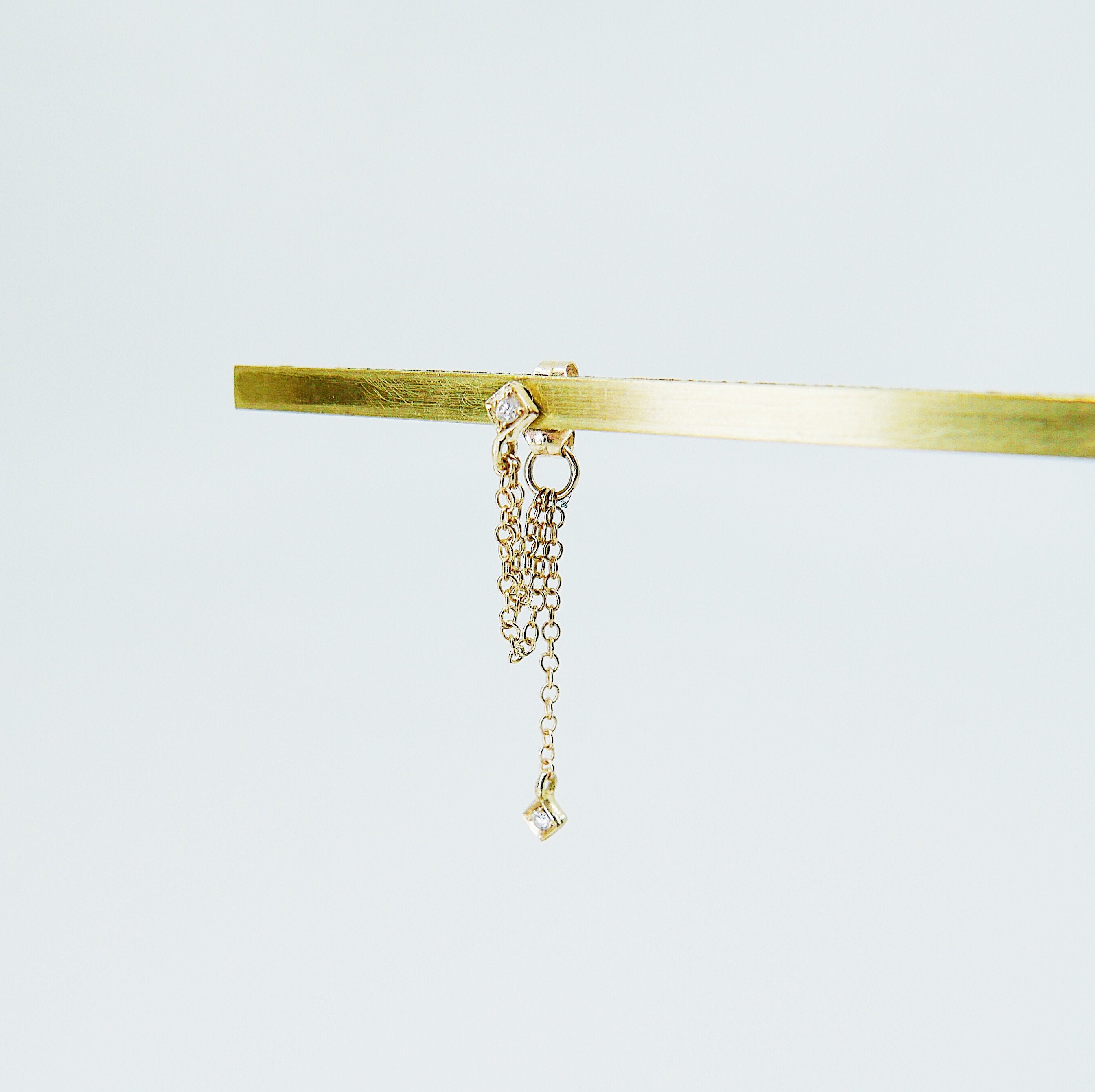 Block Double Chain Earring,Diamonds,14k gold