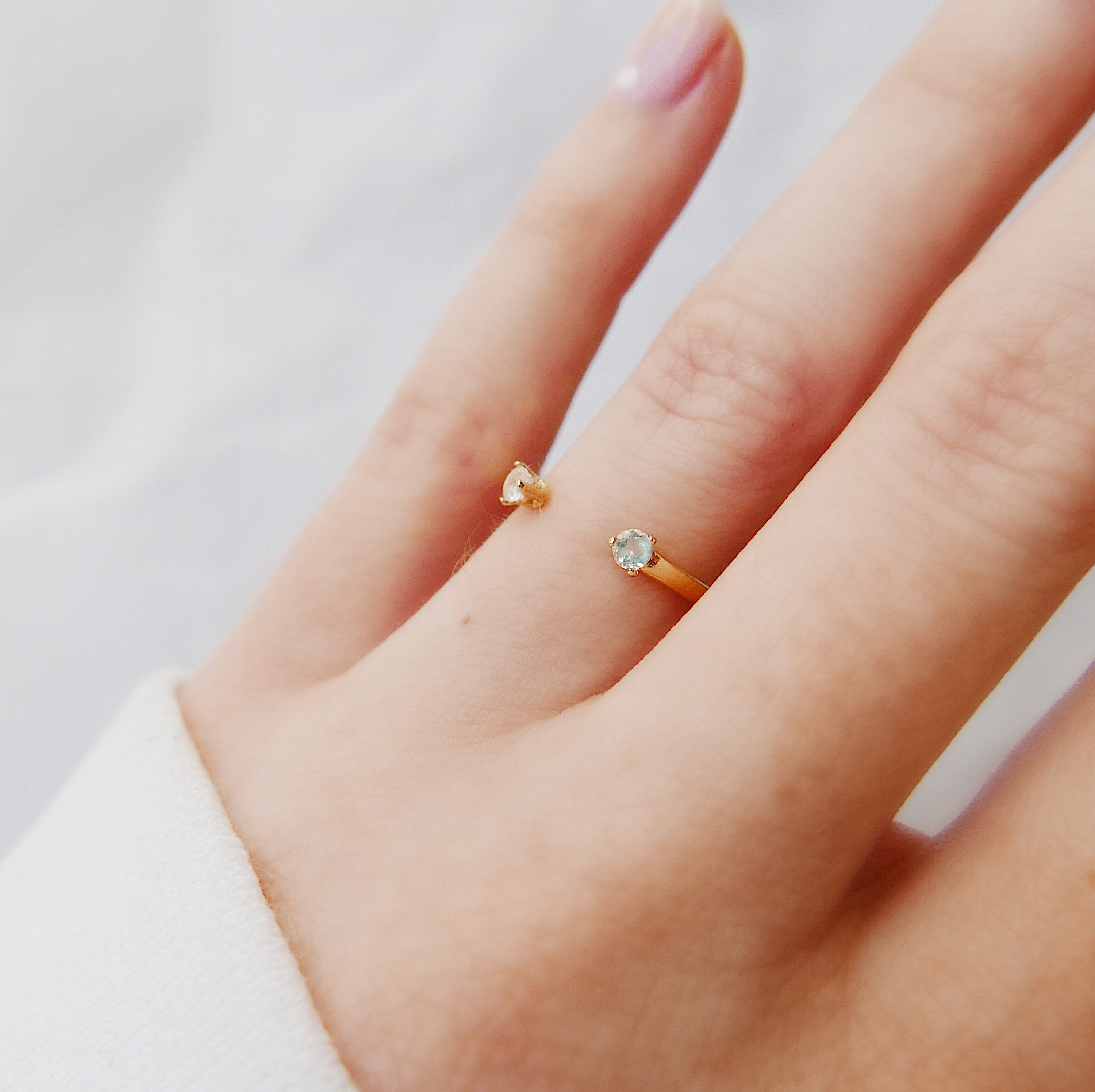 Mini Moonstone Cuff Ring, open moonstone Stacking ring, Simple moonstone ring, open band, small moonstone cuff ring, dainty gold band