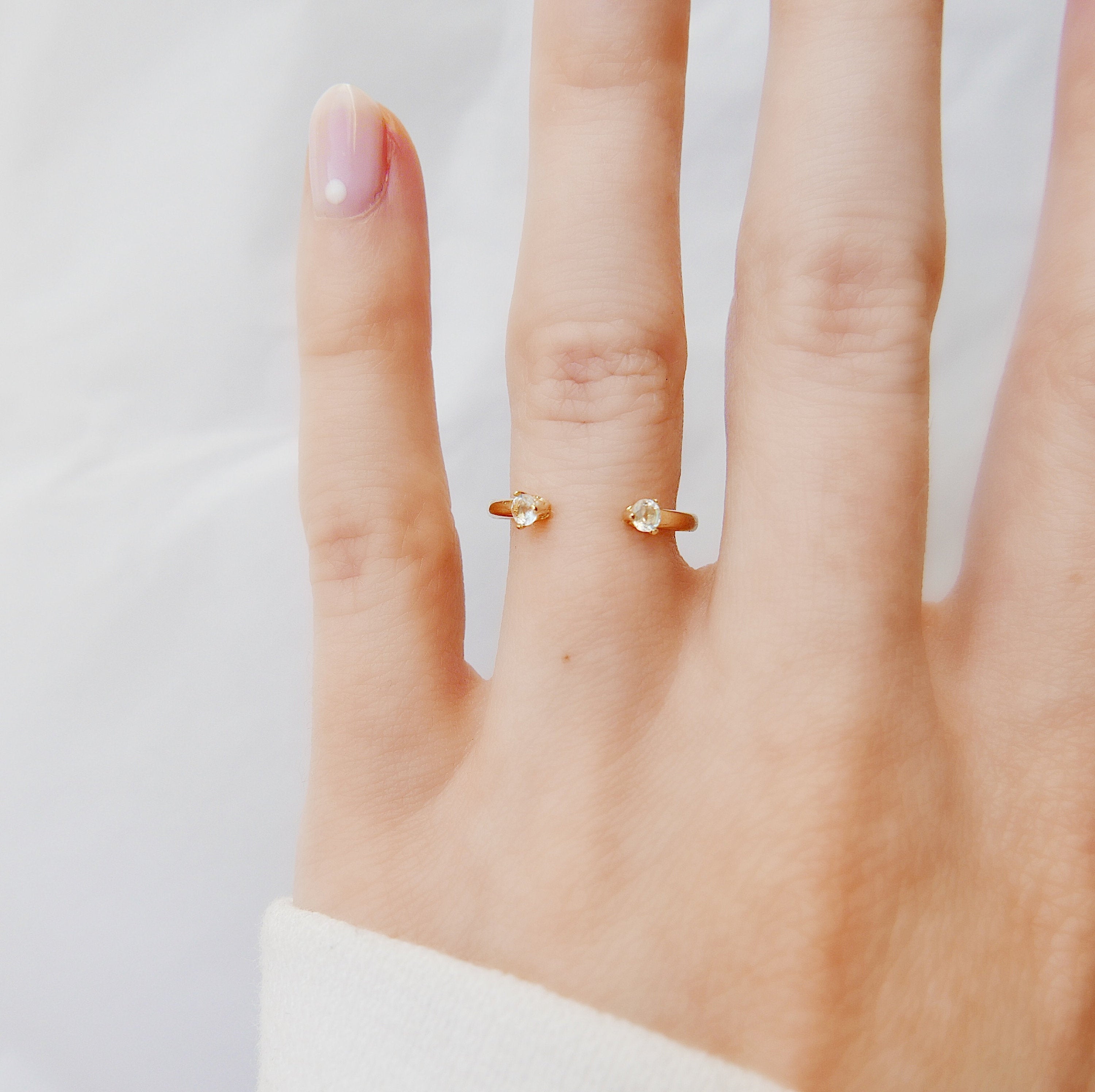 Mini Moonstone Cuff Ring, open moonstone Stacking ring, Simple moonstone ring, open band, small moonstone cuff ring, dainty gold band