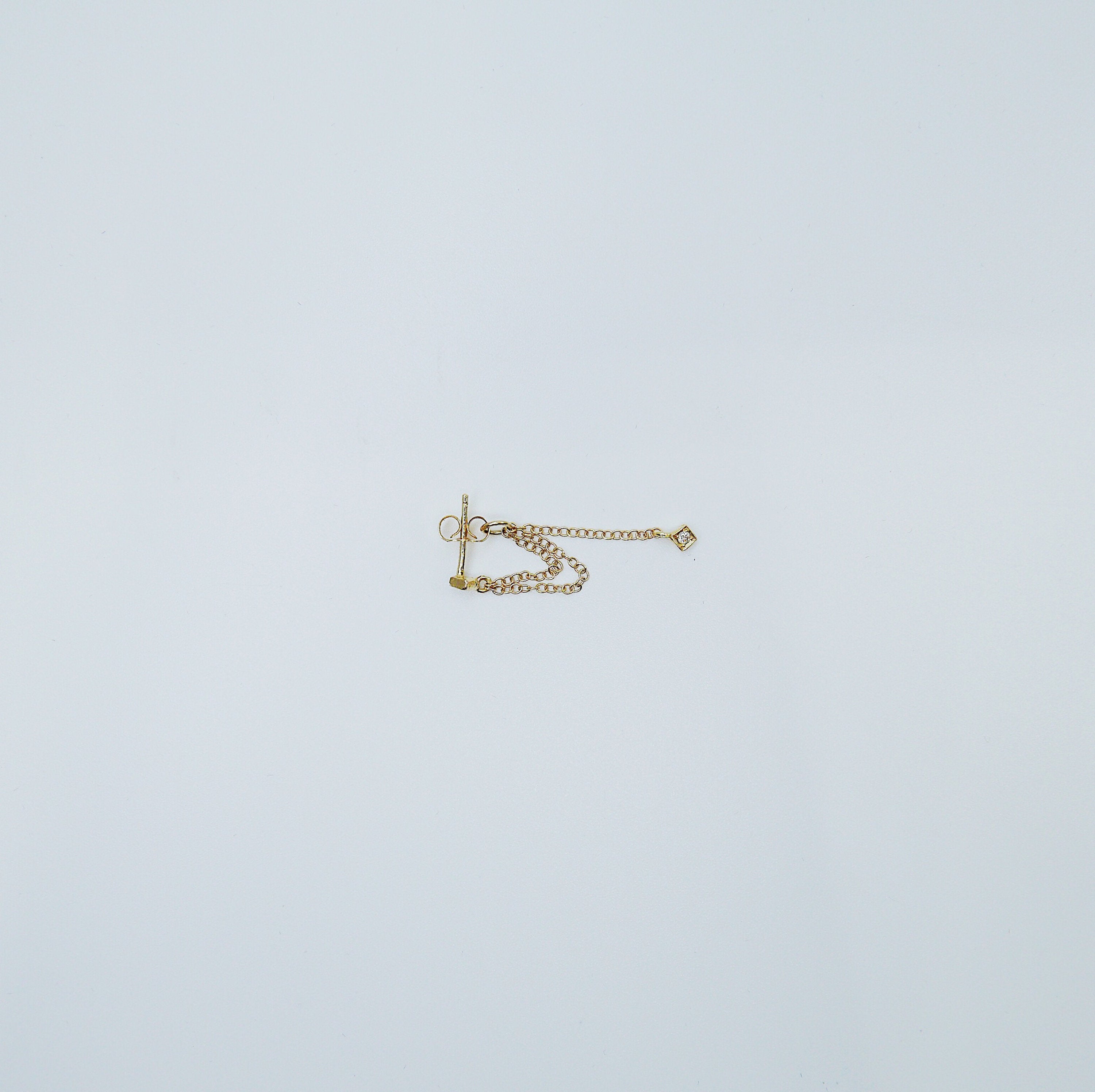 Block Double Chain Earring,Diamonds,14k gold