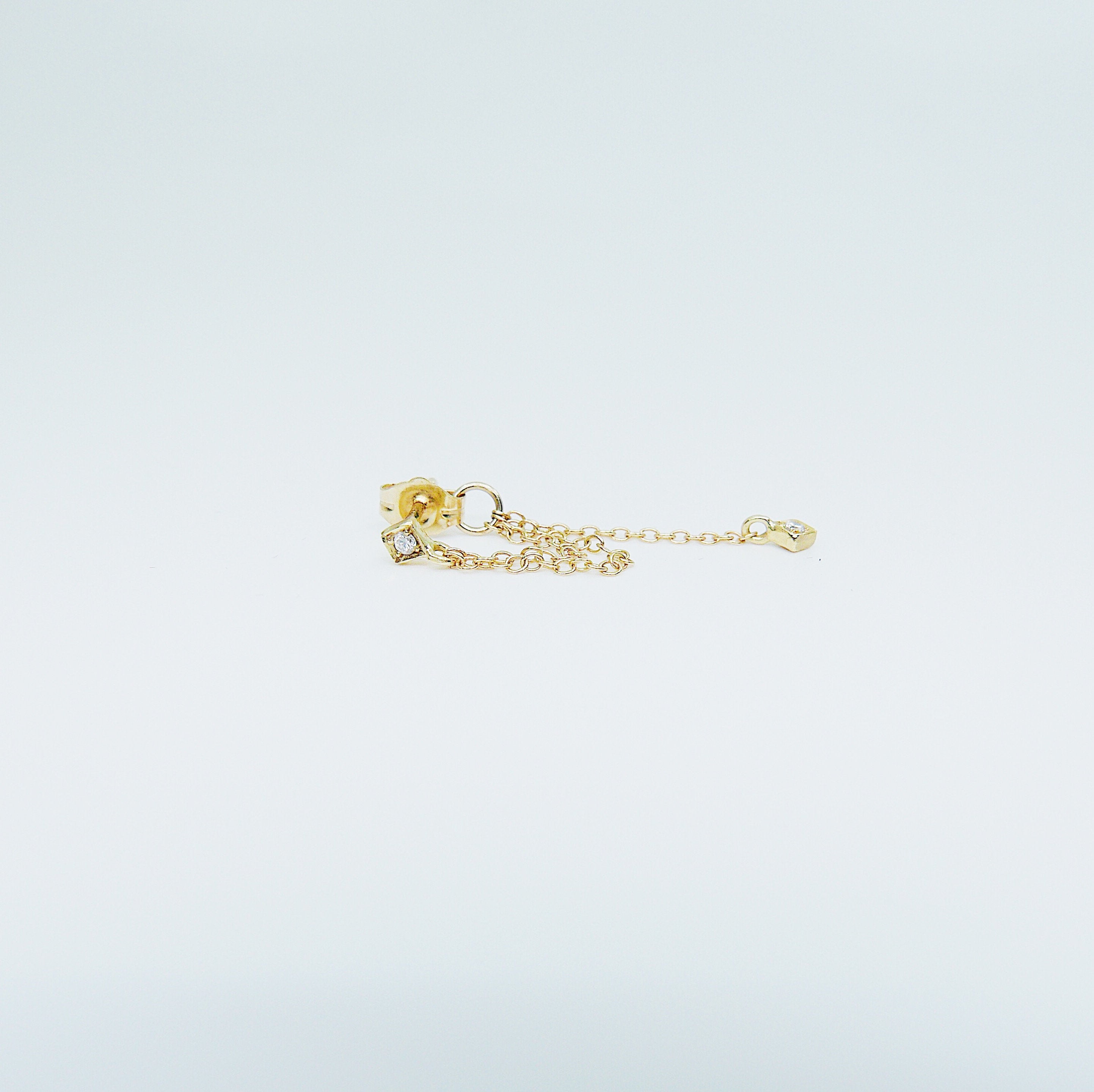 Block Double Chain Earring,Diamonds,14k gold