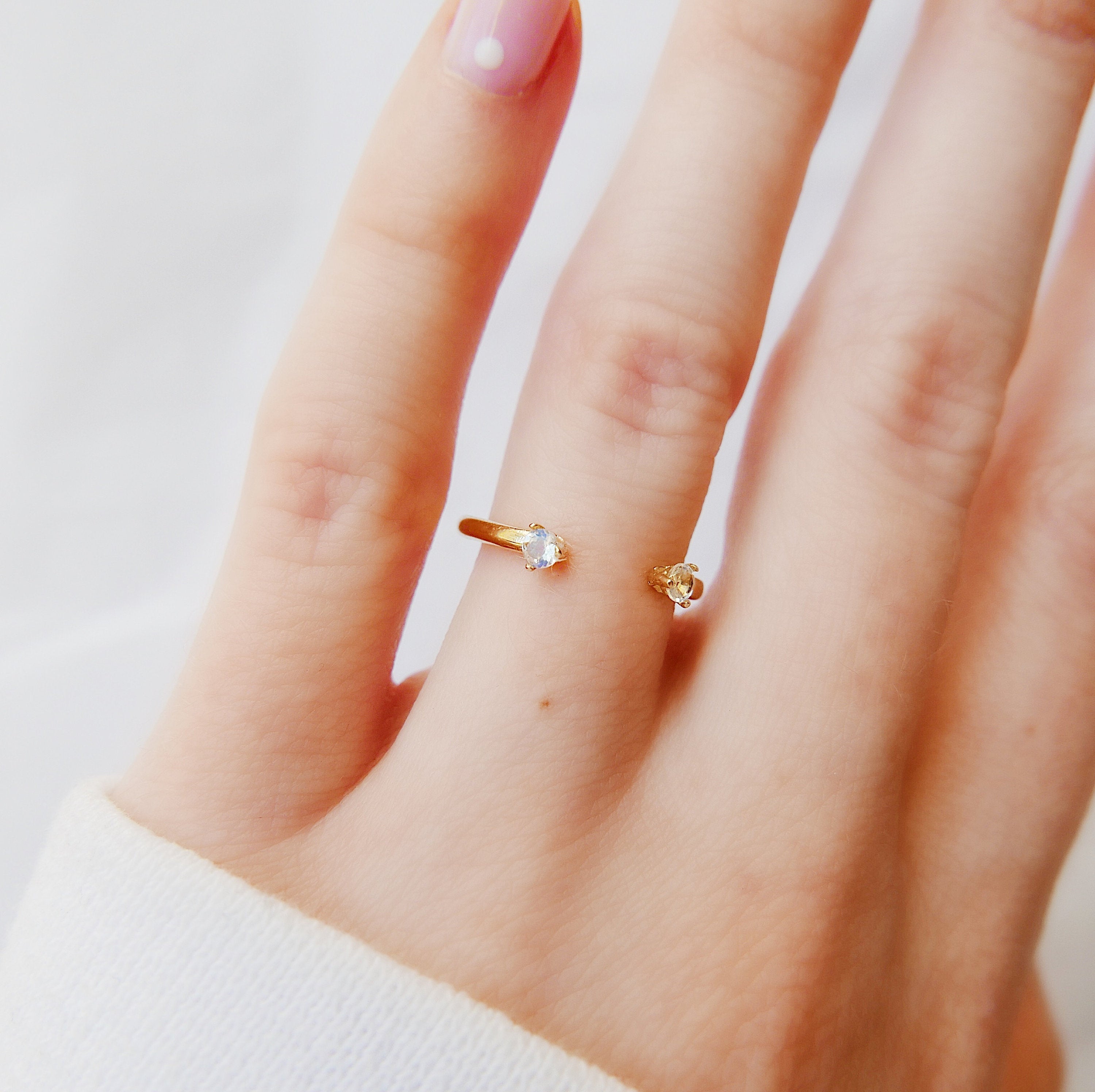 Mini Moonstone Cuff Ring, open moonstone Stacking ring, Simple moonstone ring, open band, small moonstone cuff ring, dainty gold band