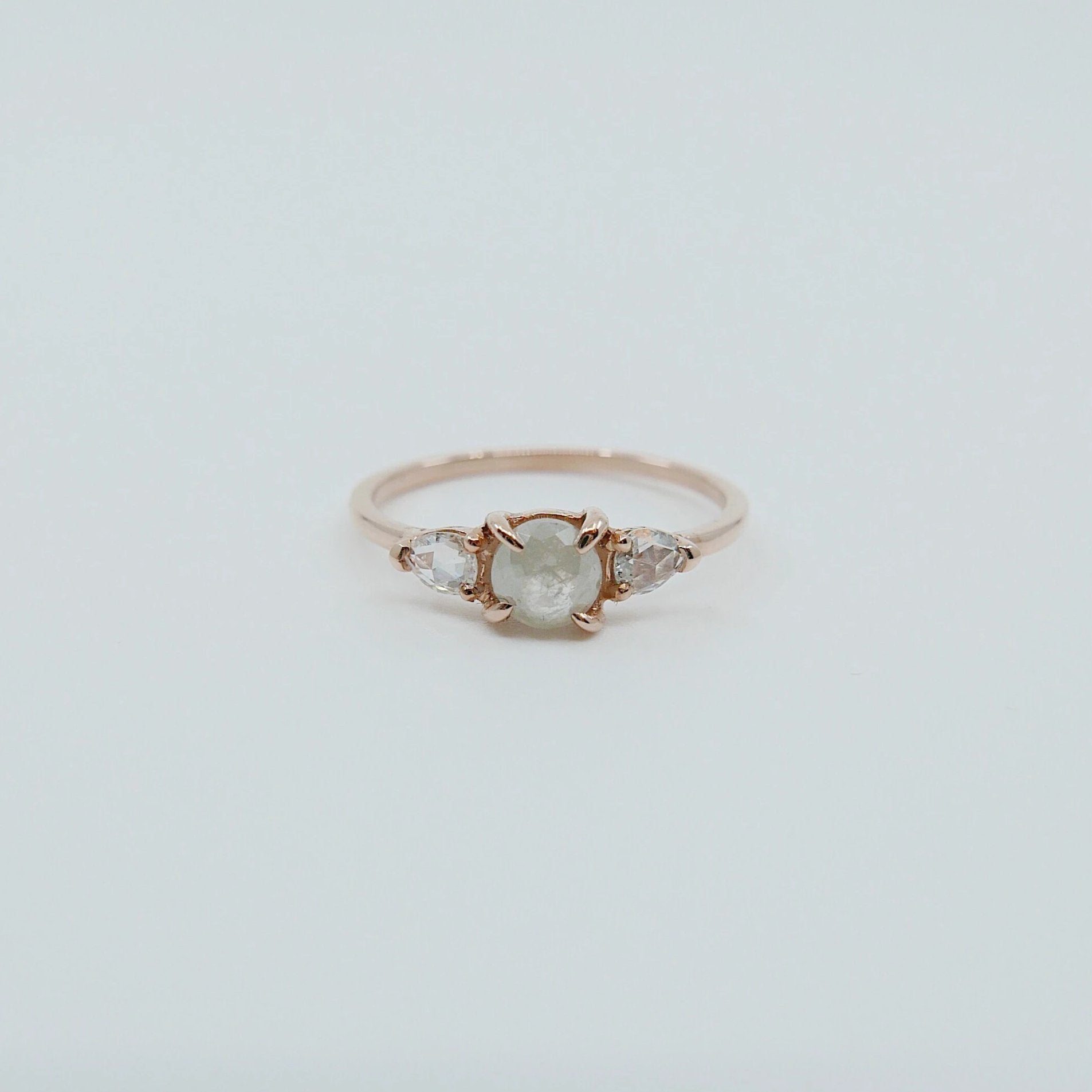 three stone ring  rustic rose cut ring  rustic diamond ring  rose cut rustic ring  rose cut ring  rose cut diamonds  rose cut diamond  Rings  ring  penelope ring  pastel ring  Multi-Stone Rings  mgj  mason grace jewelry  mason grace  jewelry  fine jewelry  dainty ring  alternative bridal  3 stone ring