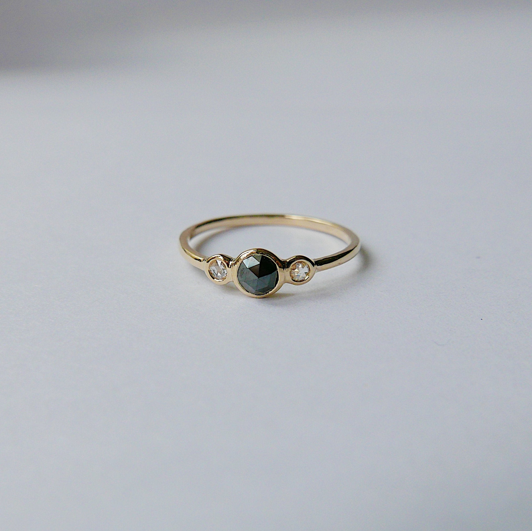 three stone ring  rosecut ring  rosecut diamond  rosecut band  Rings  minimalist  mgj  mason grace jewelry  mason grace  jewelry  gift  fine jewelry  engagement ring  diamond band  diamond  dainty ring  classic diamond ring  black diamond ring  birthstone ring